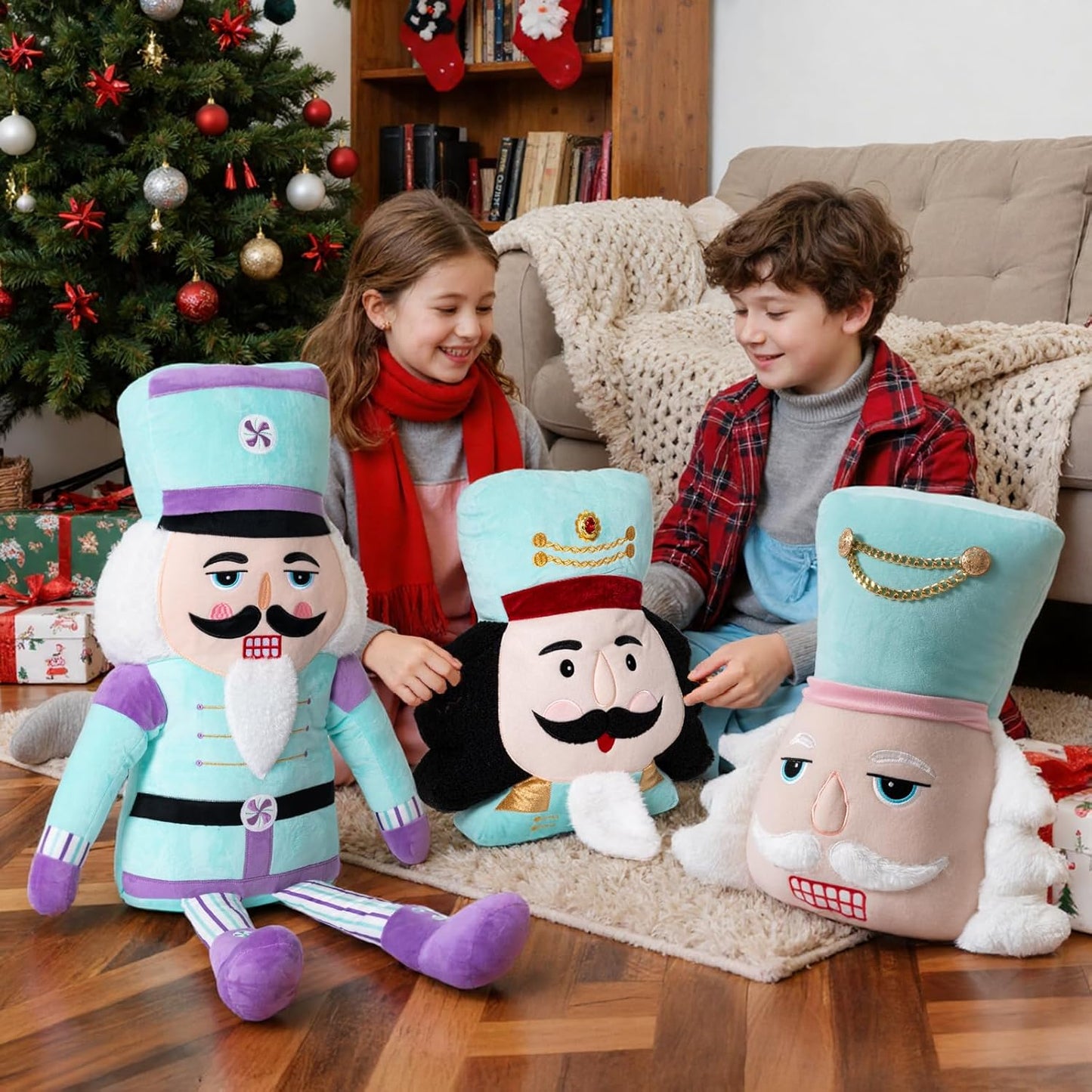 Lanpn Christmas Nutcracker Pillow Set of 2, Christmas Decoration Winter Throw Pillows Soft Cute 3D Shaped Nutcracker Throw Cushion for Sofa Living Room Bedroom Xmas Decor (Blue)