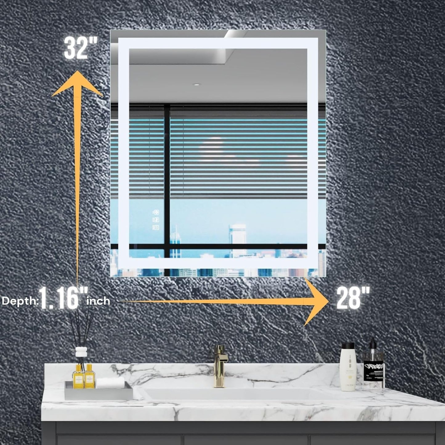 LED Bathroom Mirror with Lights 28"x 32", Front Lit and Backlit Mirror Bathroom,Stepless Dimmable,Anti-Fog, Shatter-Proof, Memory, Lighted Vanity Mirror (Horizontal/Vertical)