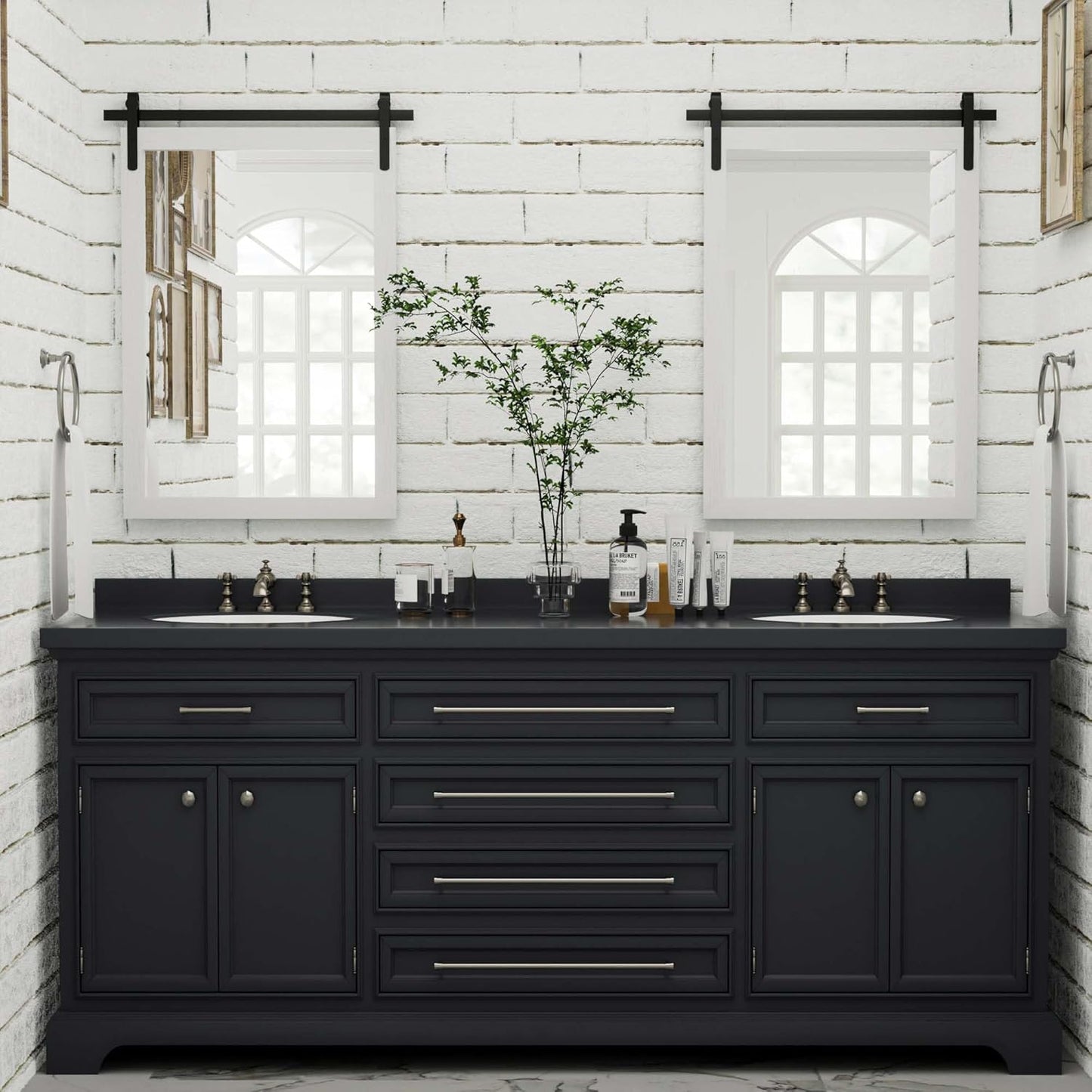 Farmhouse Mirror for Bathroom, White Rustic Vanity Mirror Wood Framed Decrative Mirrors, Barn Door Style Decor Entryway Bedroom 22x30INCH Horizontal