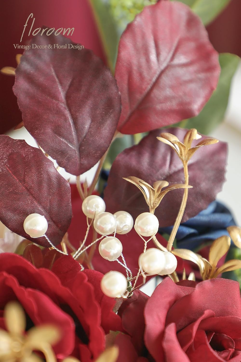 Floroom Artificial Greenery Stems Box Set, 41pcs with 7 Kinds of Faux Greenery Flowers Picks for DIY Bridal Bouquets Wedding Floral Arrangement Table Centerpieces, Marsala & Ivory