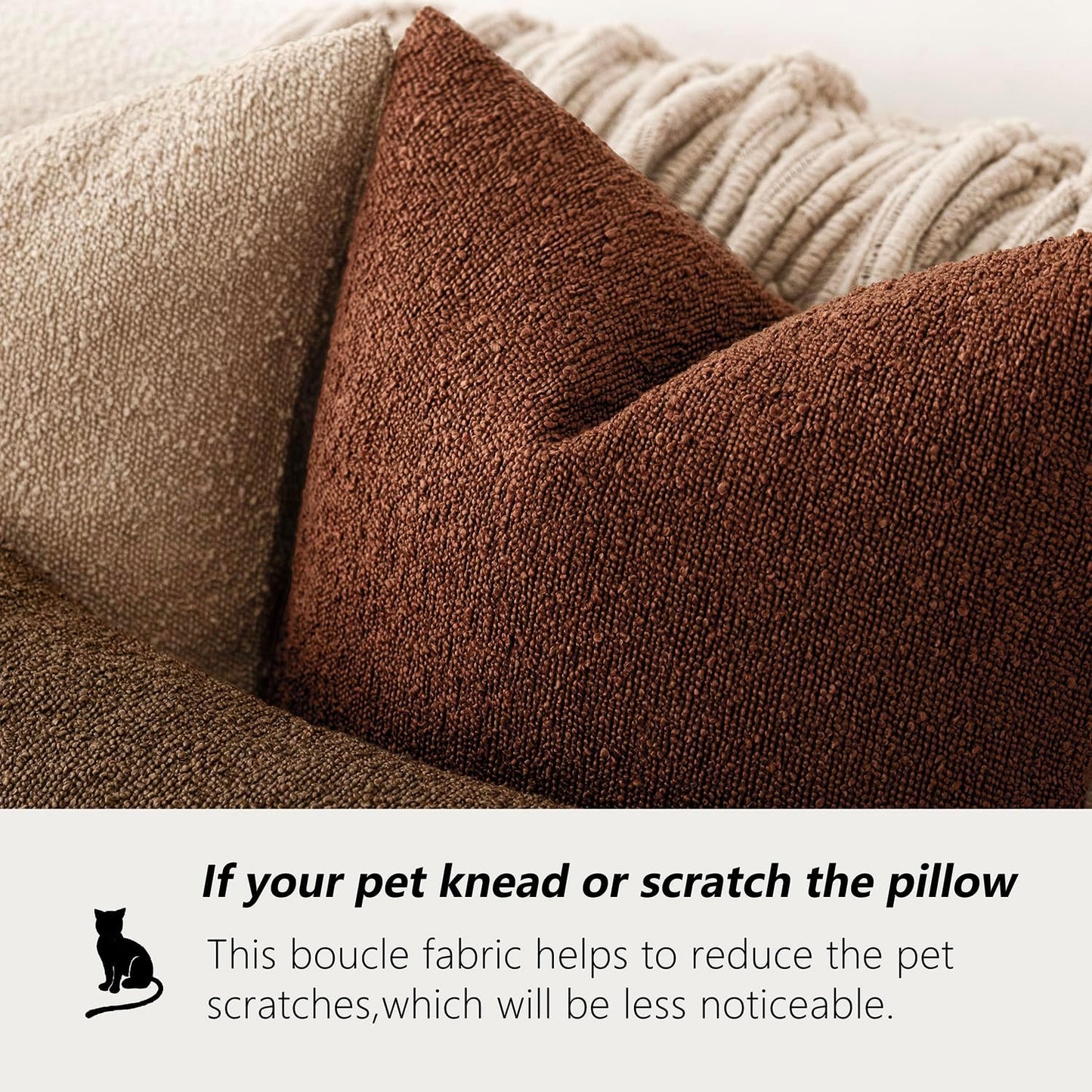 Foindtower Set of 2, Decorative Textured Boucle Throw Pillow Covers Accent Solid Pillow Cases Neutral Soft Cozy Couch Cushion Case for Chair Sofa Bedroom Living Room Home Decor 16x16 Inch Red Taupe