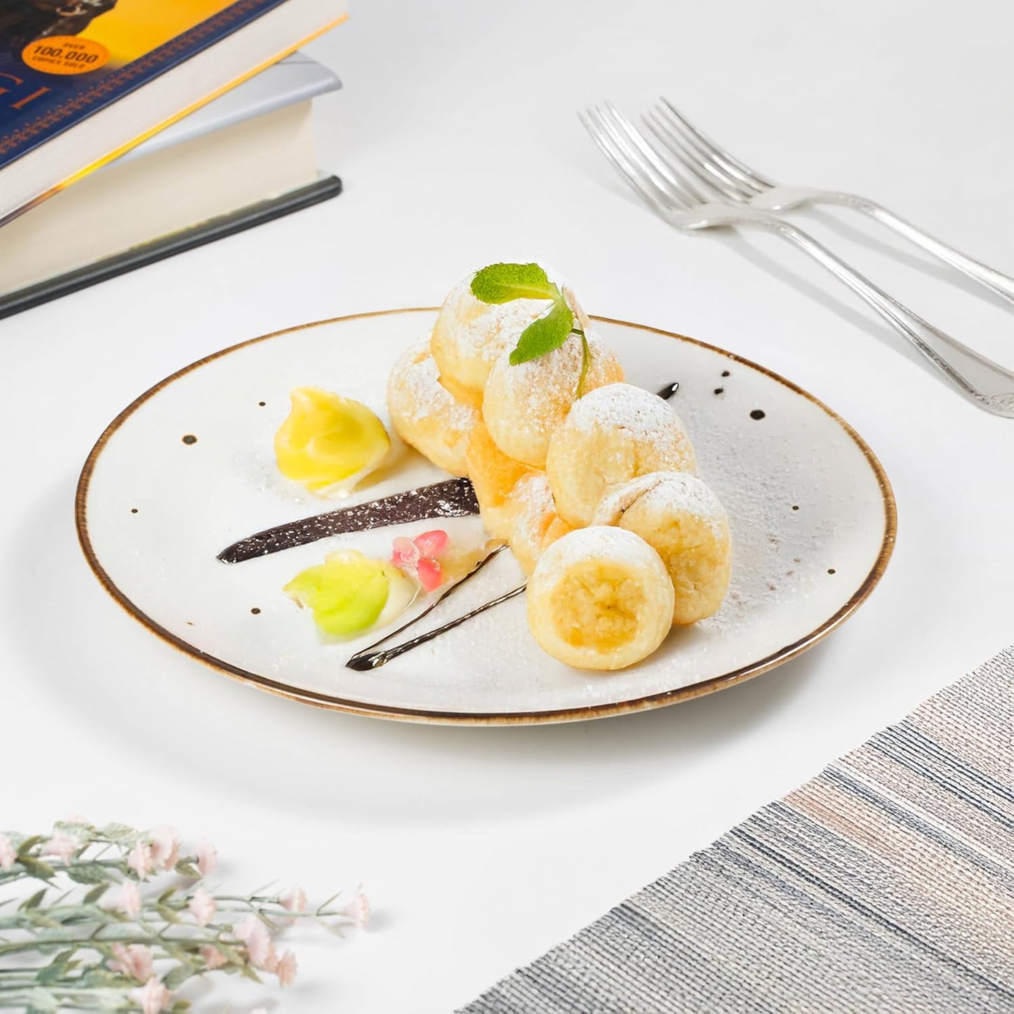 Dessert Plates 8.7 Inch Set of 6 - Microwave, Oven, Dishwasher Safe, Scratch Resistant, Porcelain. Durable Small Dishes for Salad, Dessert, and Side Dishes - Classic Assorted Colors