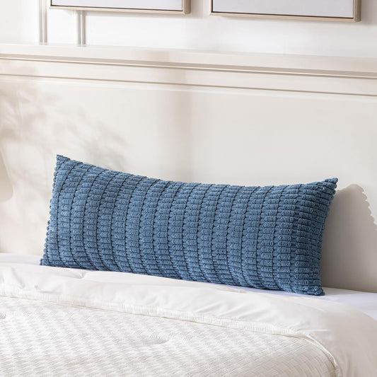 Fancy Homi Dusty Blue Long Body Lumbar Decorative Throw Pillow Covers 20x54 Inch for Bed Couch Bedroom Bench, Soft Corduroy Rectangle Solid Pillow Case, Rustic Farmhouse Boho Room Decor