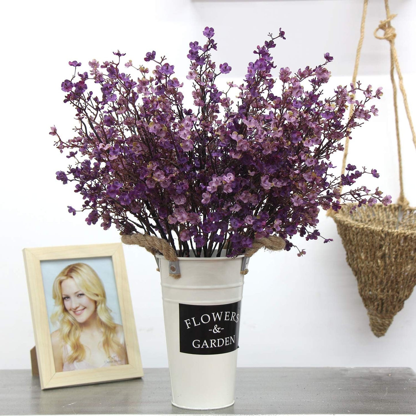 JAKY-Global Babys Breath Fabric Cloth Artificial Flowers 12 Bundle European Fake Silk Plants Farmhouse Decor Wedding Party Decoration Bouquets Real Touch DIY Home Garden (Autumn Purple-12pcs)