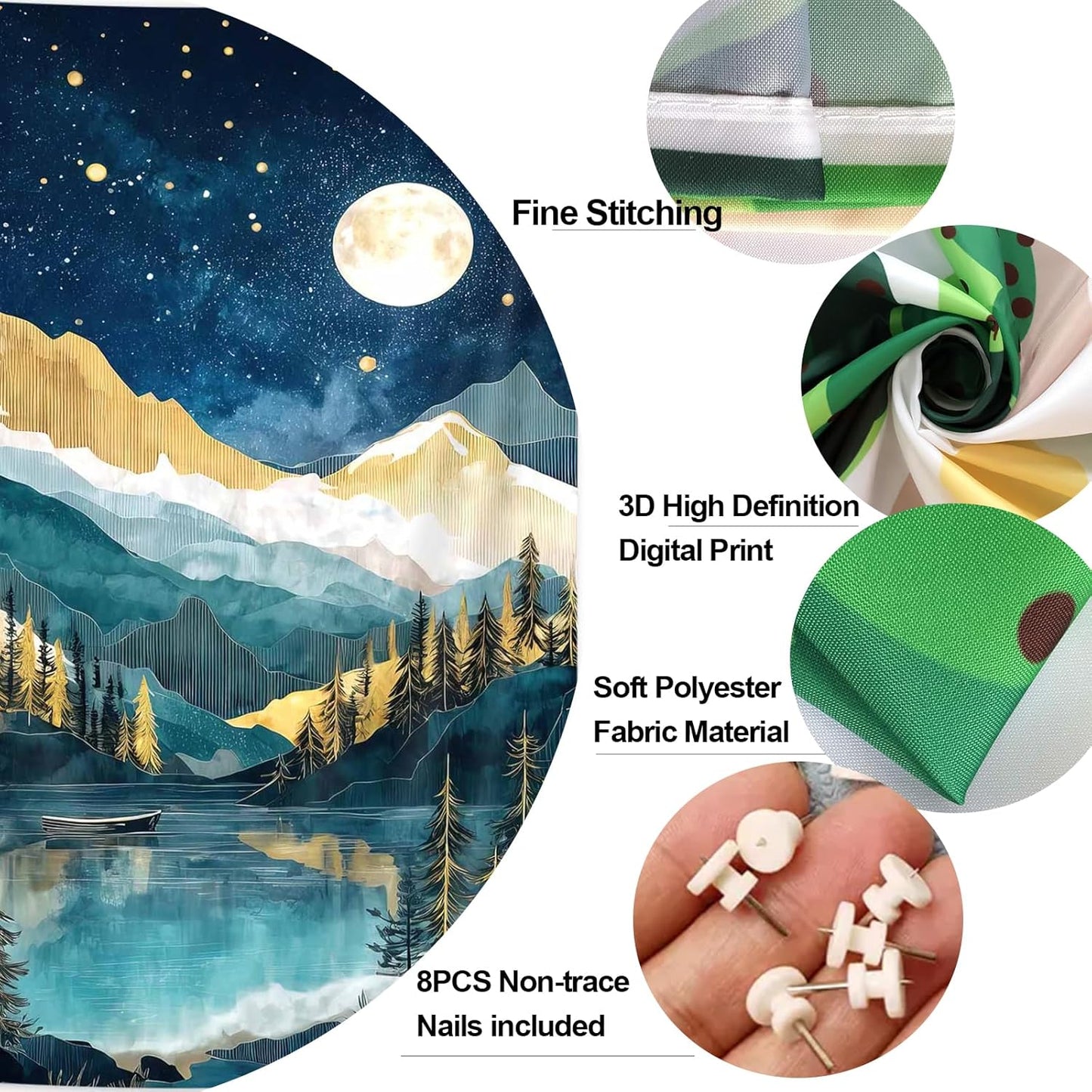 DYNH Boho Mountain Vertical Tapestry, Nature Forest Tree Lake Moon Tapestries, Bohemian Minimalist Mid Century Night Tapestry Wall Hanging for Bedroom College Dorm Asthetic Home Decor,36X48Inches