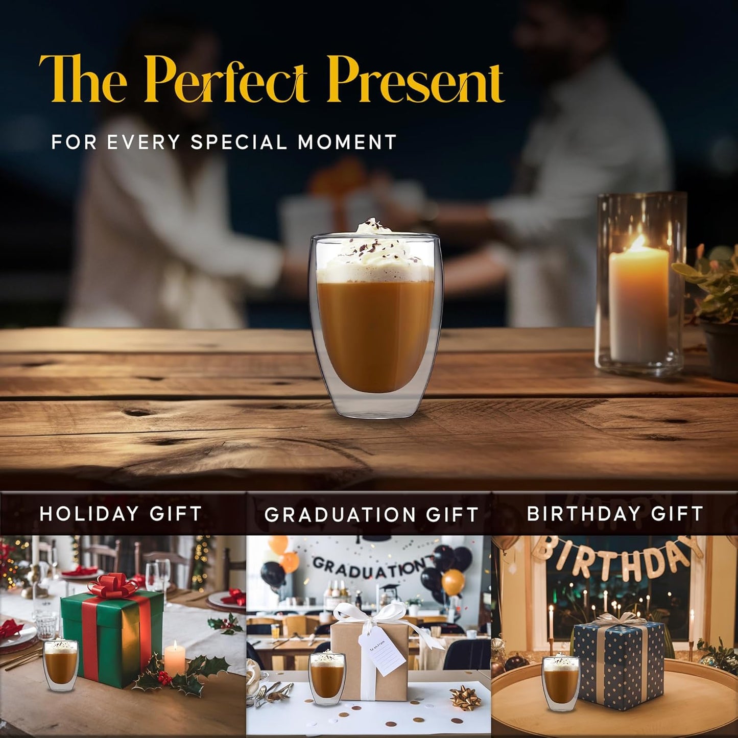 Kitchables Double Walled Glass Coffee Mugs Set of 2,12oz - Insulated Clear Coffee Mug for Cappuccino, Latte, Tea, Espresso - Latte cup - Tazas Para Cafe