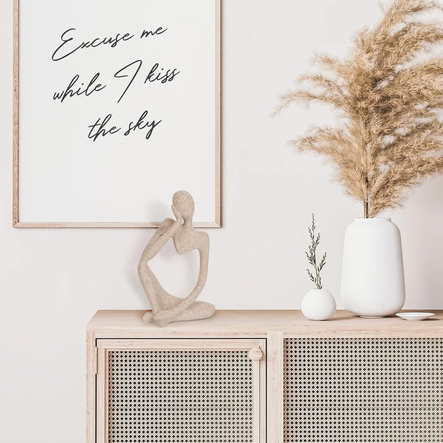 INNOLITES Boho Decor Thinker Statue Abstract Art Sculpture, Sandstone Resin Collectible Figurines for Home Living Room Office Shelf Decoration (Sandstone Left)