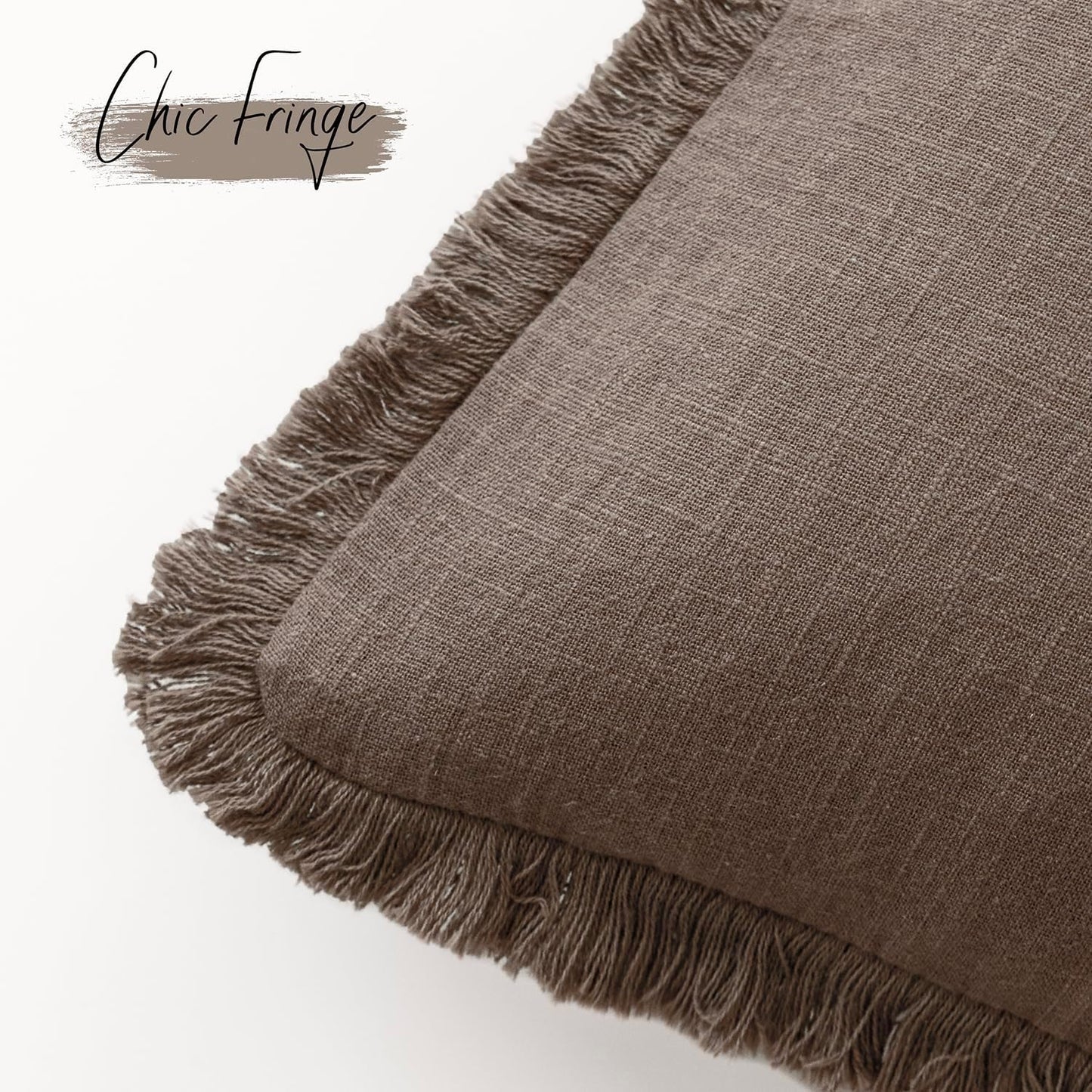 Foindtower Decorative Linen Fringe Throw Pillow Covers Cozy Boho Farmhouse Cushion Cover with Tassels Soft Accent Pillowcase for Chair Sofa Bed Living Room Home Decor, 26×26 Inch,1PC,Light Coffee