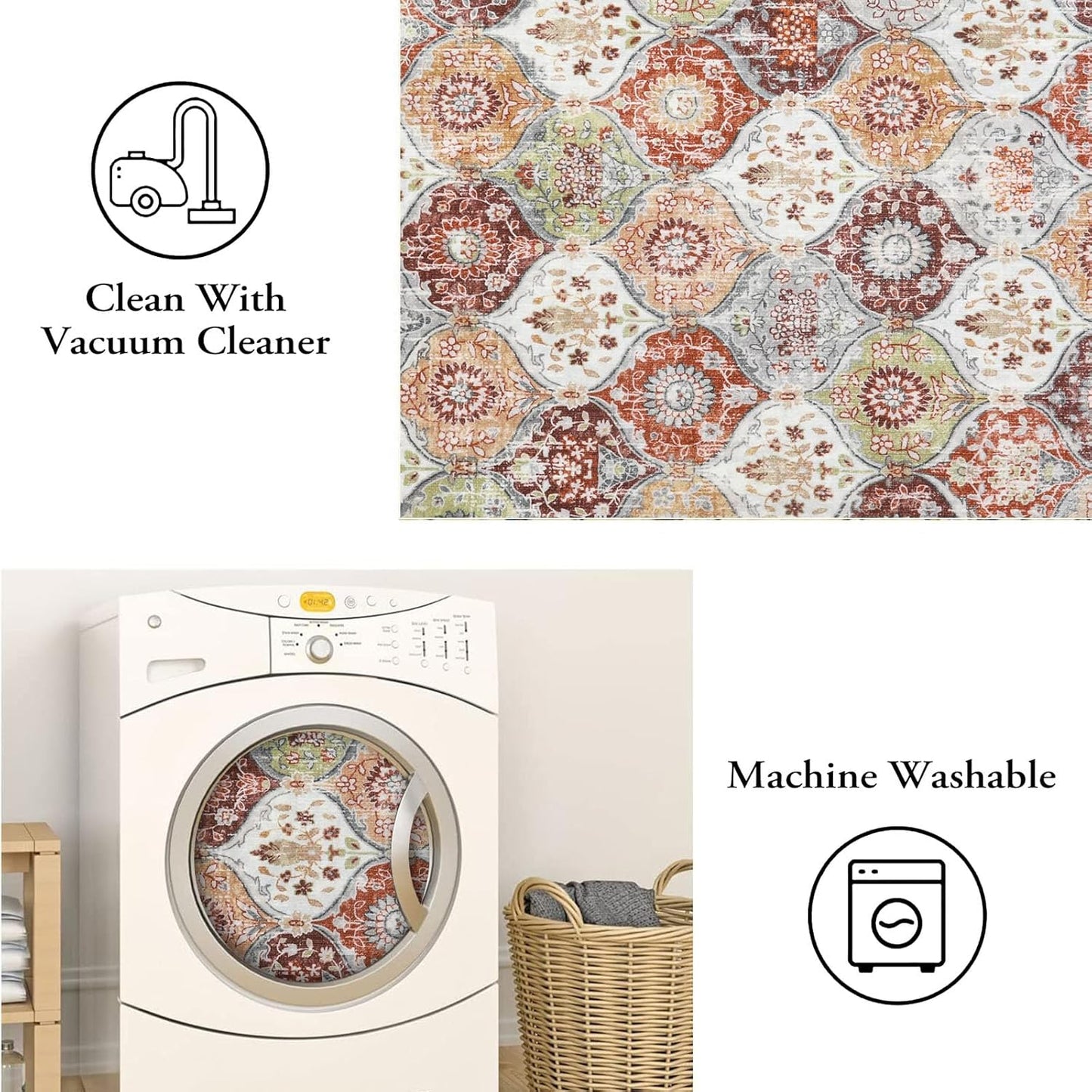 Lahome Washable Entryway Rug, 2x4 Kitchen Rugs for Entryway Bathroom, Non-Slip Indoor Door Mat Ultra-Thin, Small Oriental Throw Carpet for Bedroom Entry, Orange/Terracotta