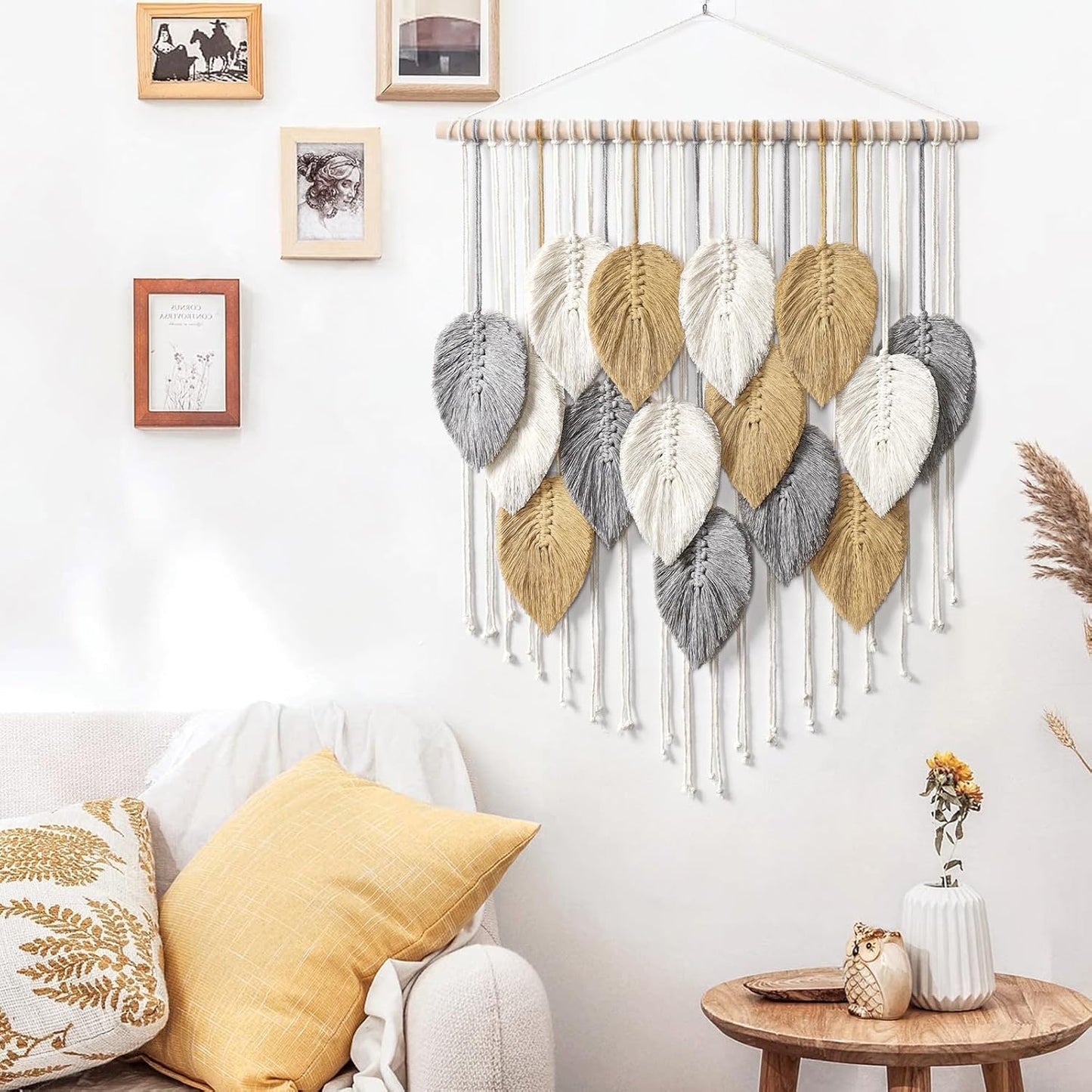 LOMOHOO Macrame Wall Hanging Leaves Boho Wall Decor Bohemian Handmade Woven Wall Art Decoration for Bedroom Living Room Apartment Dorm Gallery Perfect Handmade Gift Ideas 23.6" W x 30.7" L