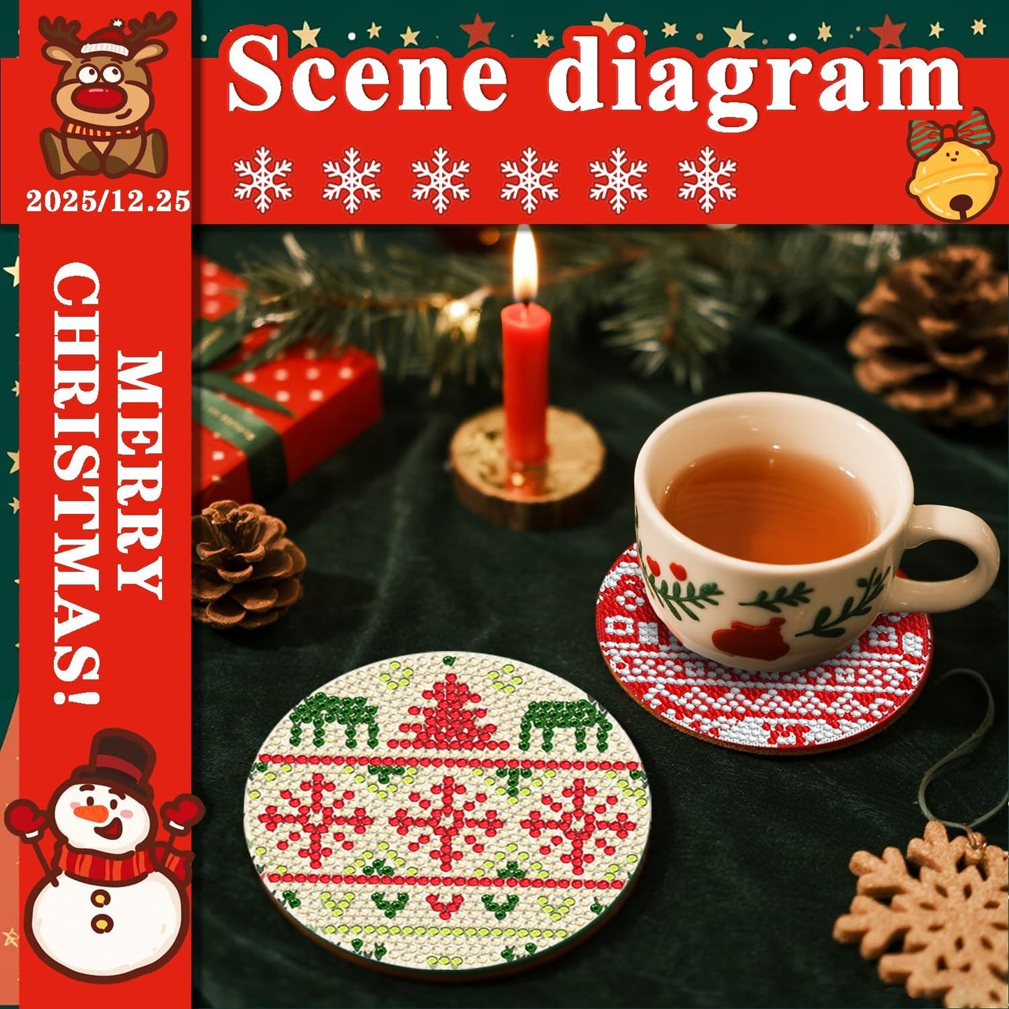 DOTSOPS Christmas Diamond Art Coasters with Holder 6 Pcs Diamond Painting Kits for Adults Beginners Diamond Craft Gem Art Dots Halloween Birthday