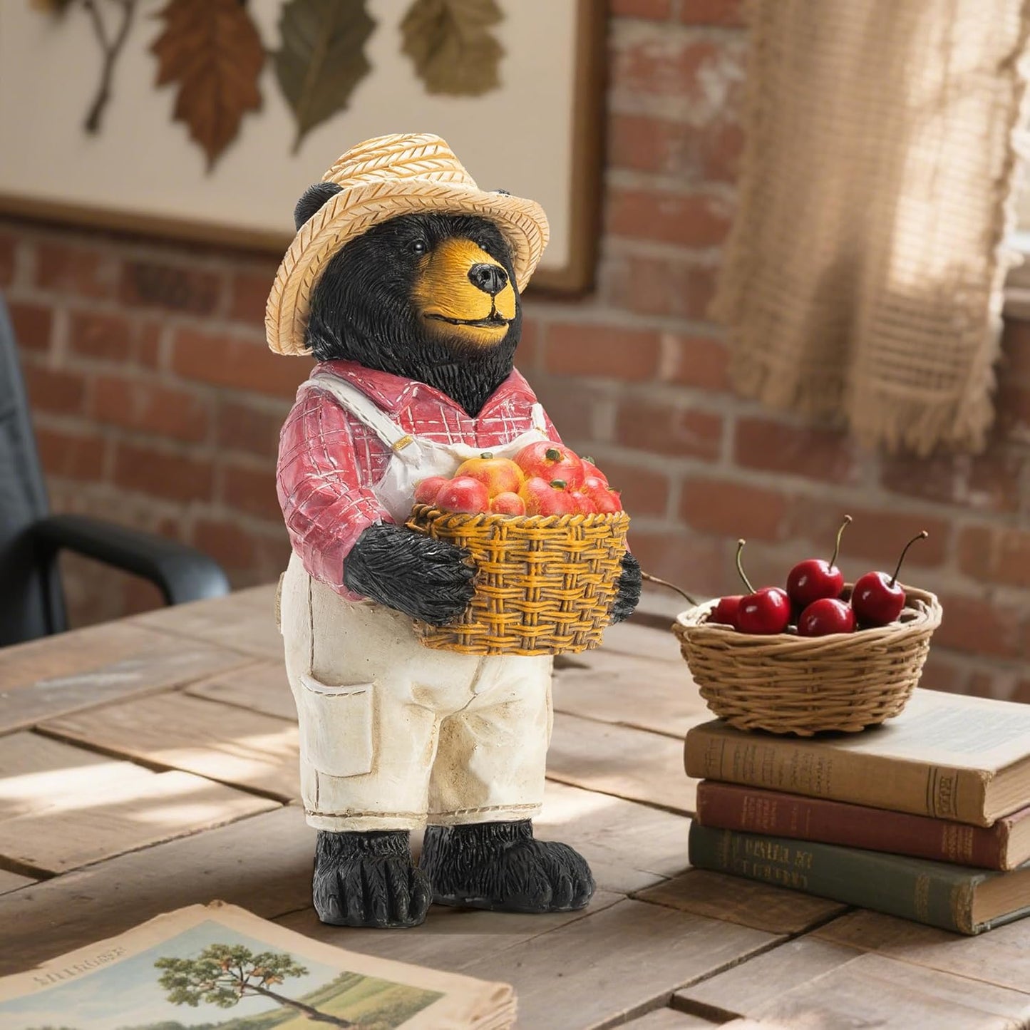 Black Bear Figurine Home Decor Bear Statue,for Office, Desk, and Shelf Decoration,Farmer Themed Birthday Gifts