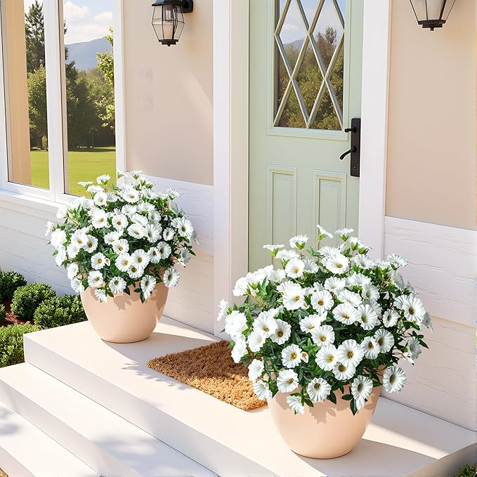 UV Resistant Artificial Petunias 13.3In Fake Flowers Artificial Flowers for Outdoors Silk Flowers 8PCS Fake Hanging Basket Plants Suitable for Outdoor Porch Decoration Patio Decor (White)