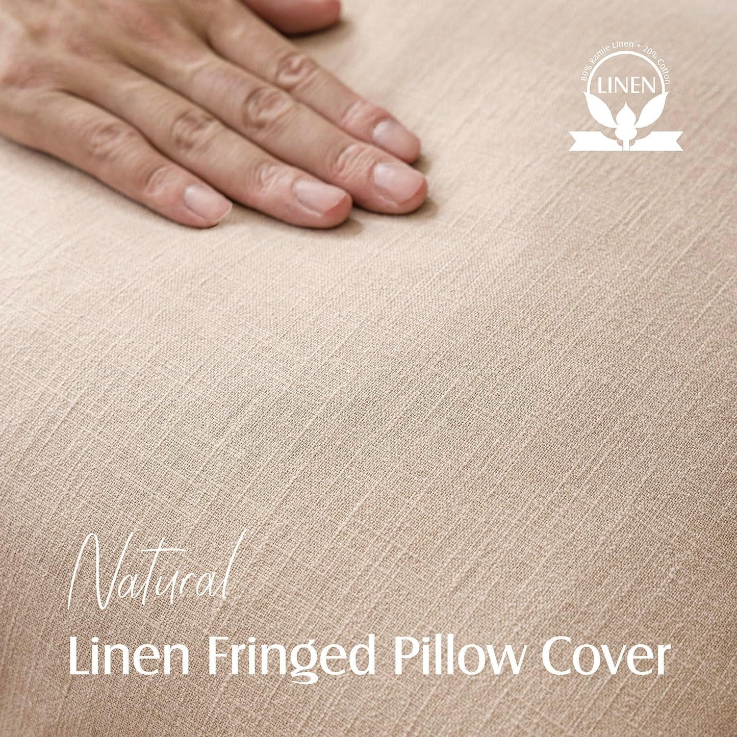 Foindtower Set of 2 Decorative Linen Fringe Throw Pillow Covers Boho Farmhouse Cushion Cover with Tassels Soft Accent Pillowcase for Couch Chair Sofa Bed Living Room Home Decor,20×20 Inch,Tan Beige