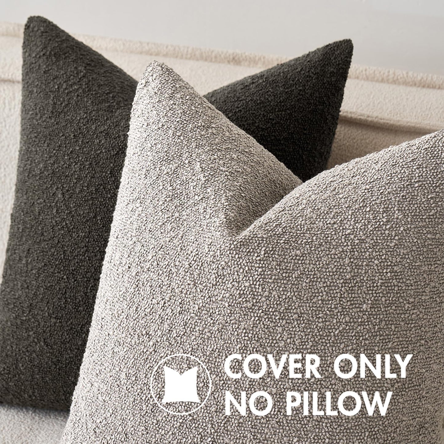 MIULEE 18x18 Inch Decorative Pillow Covers for Couch Bed Set of 2 Textured Boucle Neutral Winter Throw Pillows Cloud Grey Accent Solid Cushion Pillowcases Sofa Livingroom Home Decor