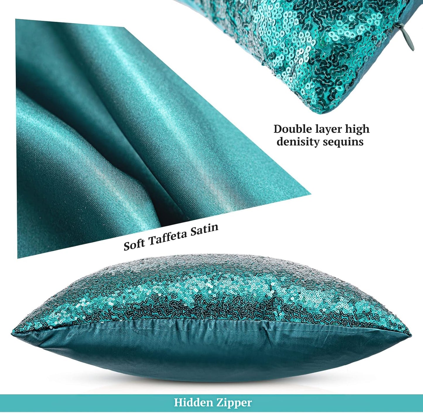 Irenare 4 Pcs Sequin and Fluffy Pillow Covers Winter Throw Pillow Cases Soft Cushion Cover for Couch Bed Sofa Xmas Day(18 x 18 Inch,Lake Blue, White)