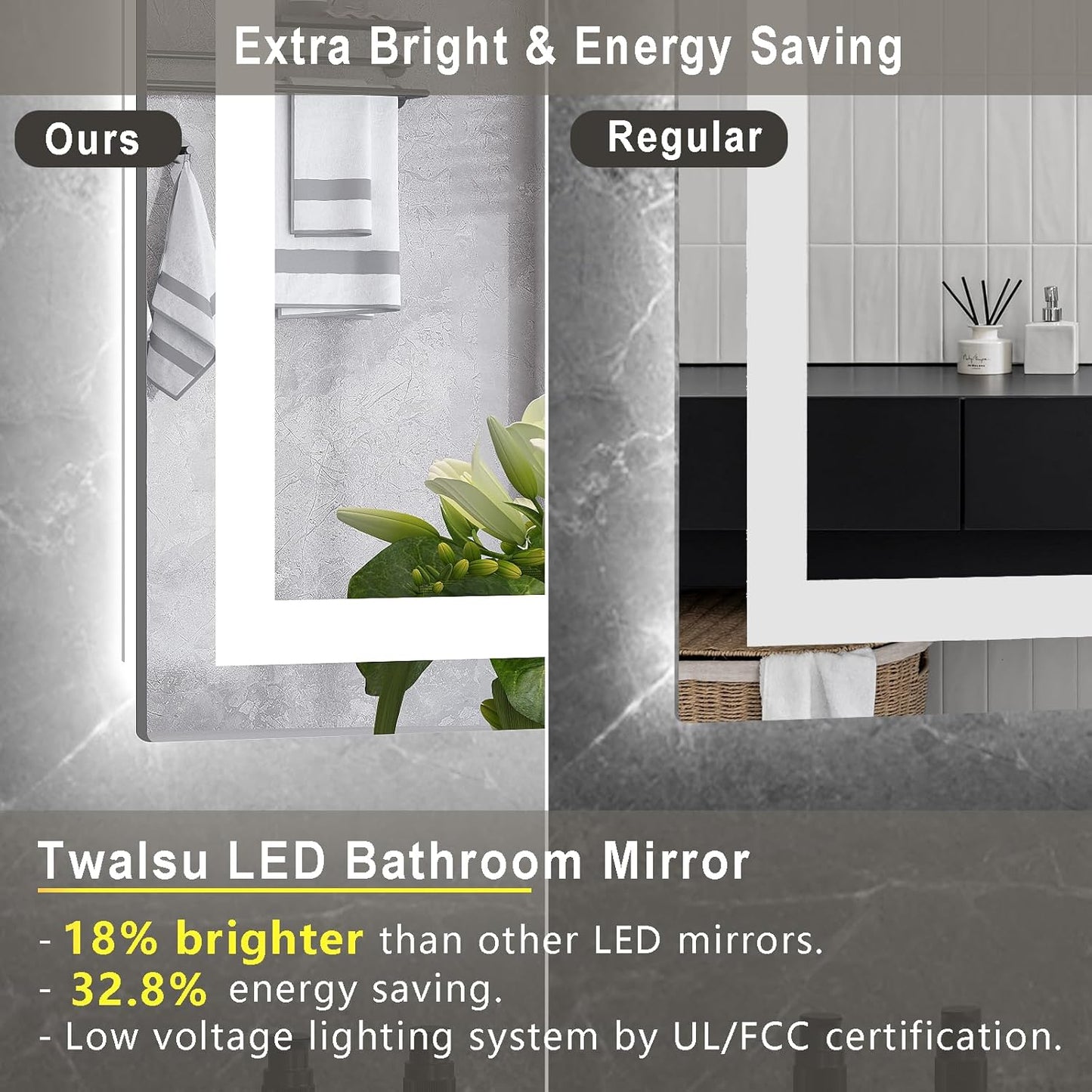 LED Mirror for Bathroom 60x30 Lighted Bathroom Vanity Mirrors with Lights, Brighter Frontlit and Backlit Anti-Fog Mirror, Tempered Glass, Dimmable 3 Colors Light Modes, Memory Function
