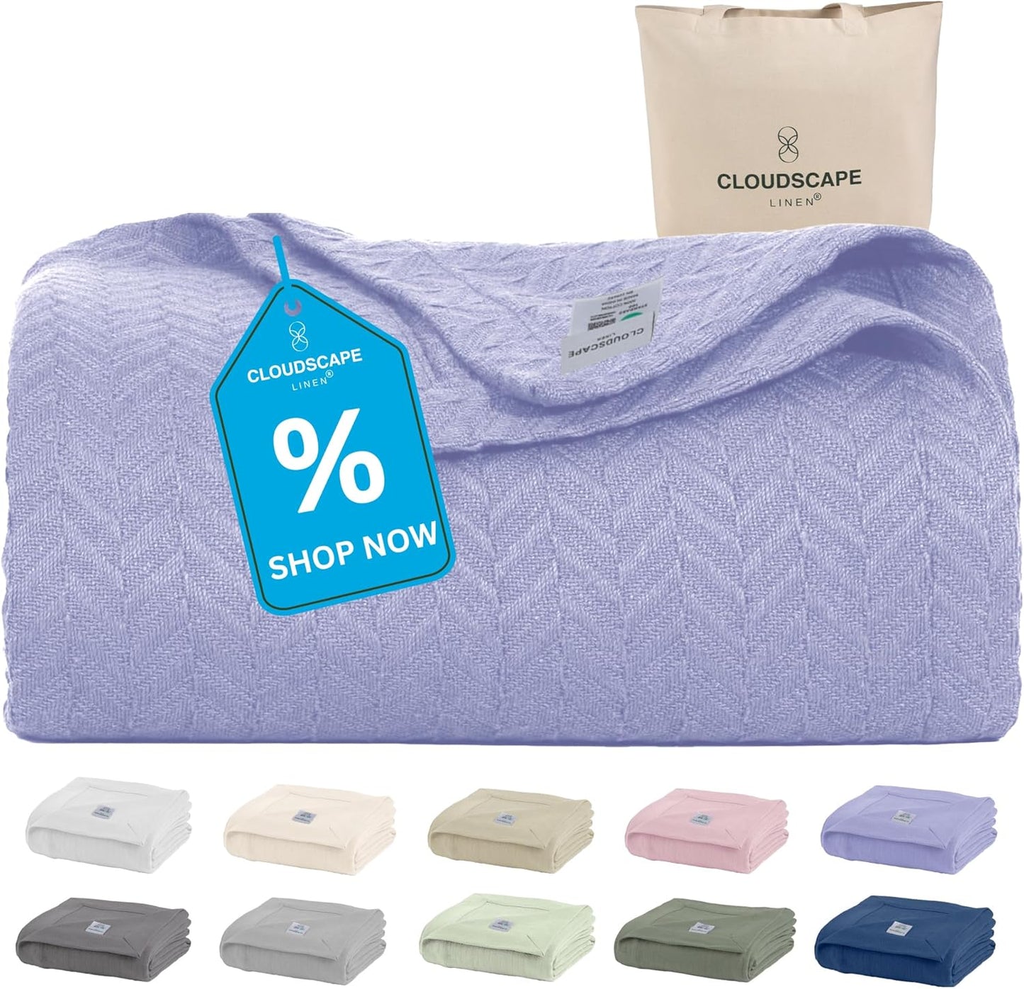 Herringbone Cotton Twin Blanket for Couch, Bed,Sofa, Home Decor, Soft, Lightweight, All-Season Bed Blanket, 68 x92, Lavender Blue