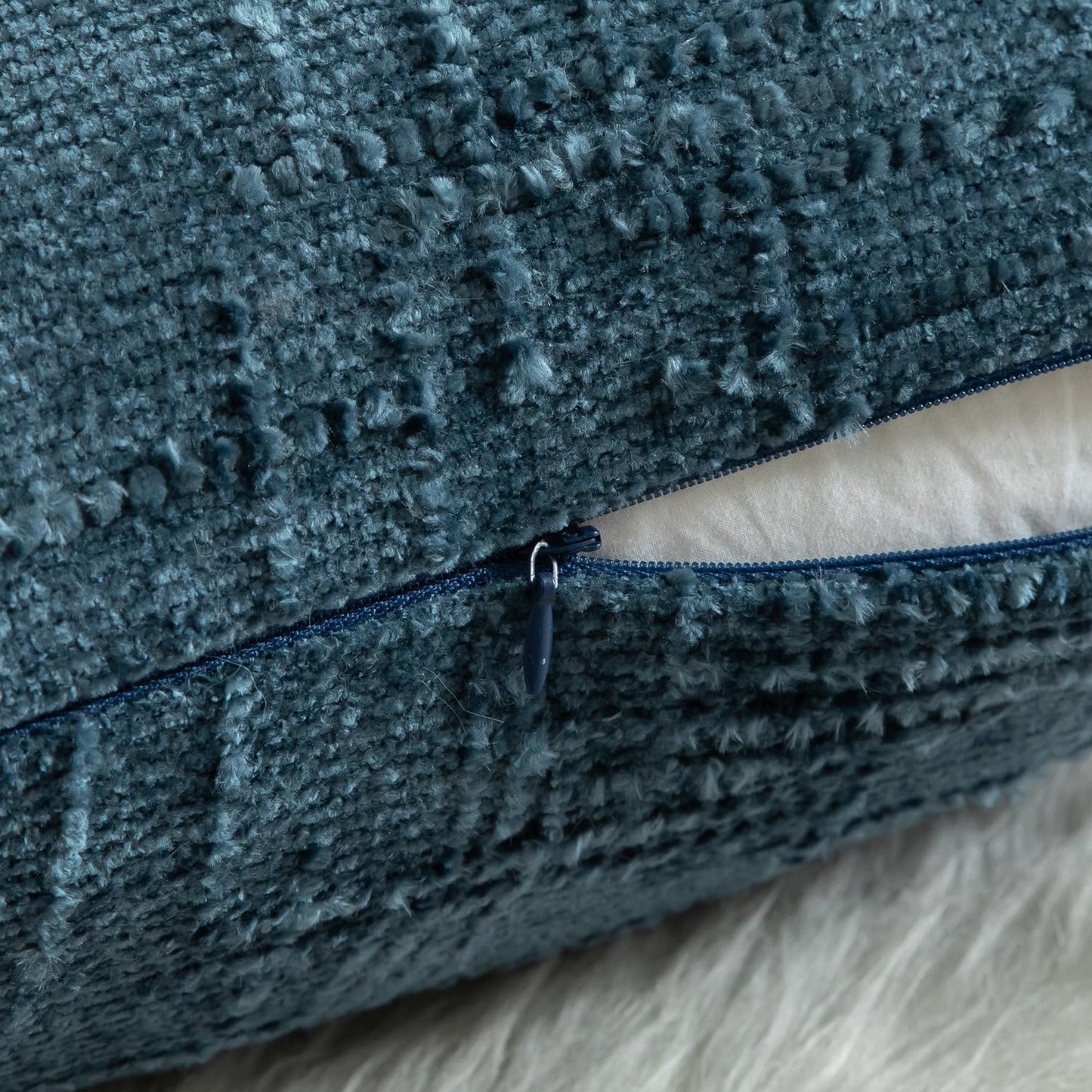 MANDIOO Pack of 2 Soft Chenille Textured Throw Pillow Covers Square Accent Solid Decorative Cushion Cover Cozy Farmhouse Pillow Case for Couch Sofa Bed Living Room 22x22 Inch Navy Blue