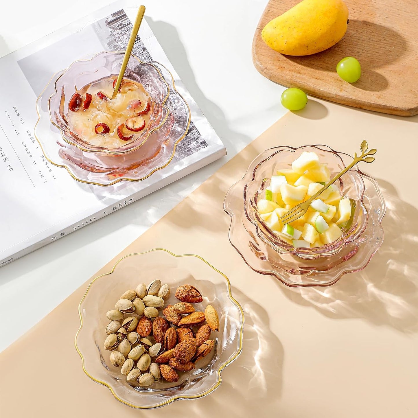 Crystal Glass Rose Flower Snack Plate for Vintage Tea Party Supplies, 6.3 Inch Dried Glass Desert Plates for Afternoon Tea, Weddings, Dessert Plate for kitchen (Light Pink)