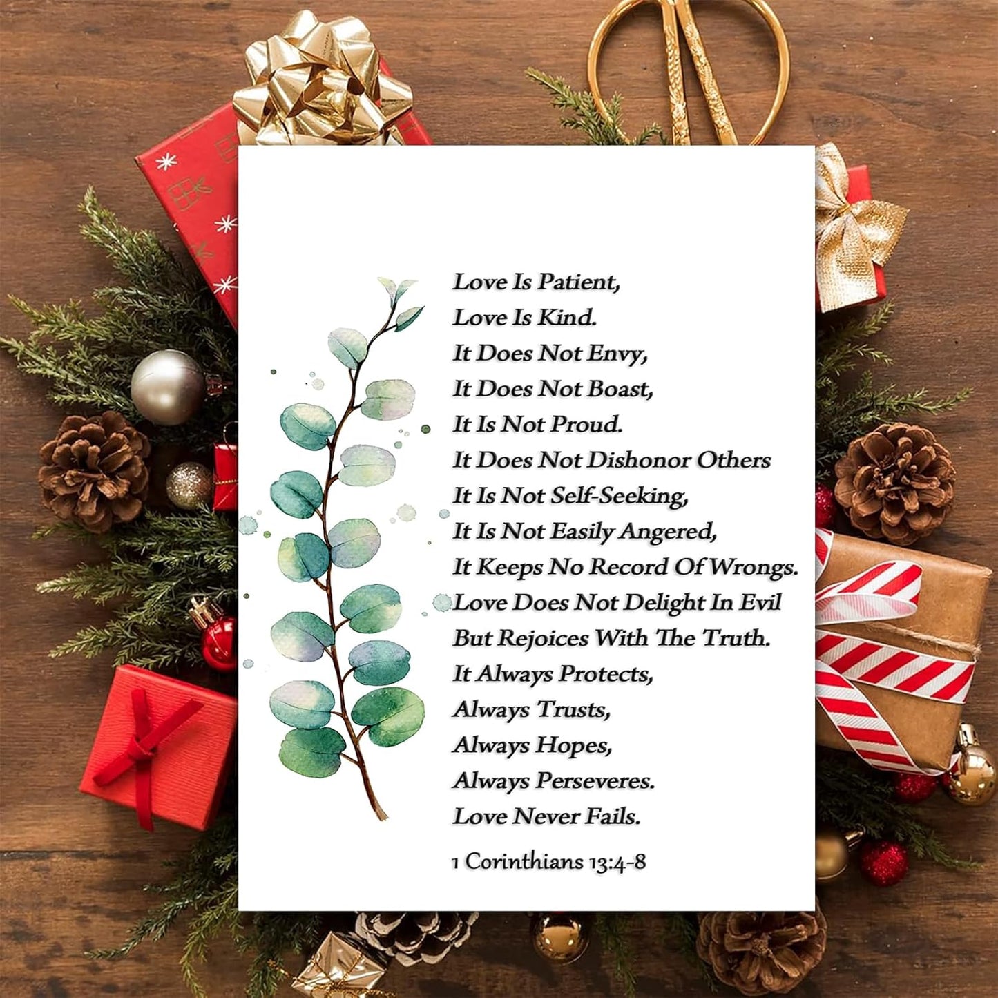 Love Is Patient Love Is Kind Wall Art 1 Corinthians 13 4-8 Canvas Print Positive Bible Verse Poster Scripture Painting Ready to Hang Home Office，Living Room，or Personal Space Framed 12 * 18 Inch