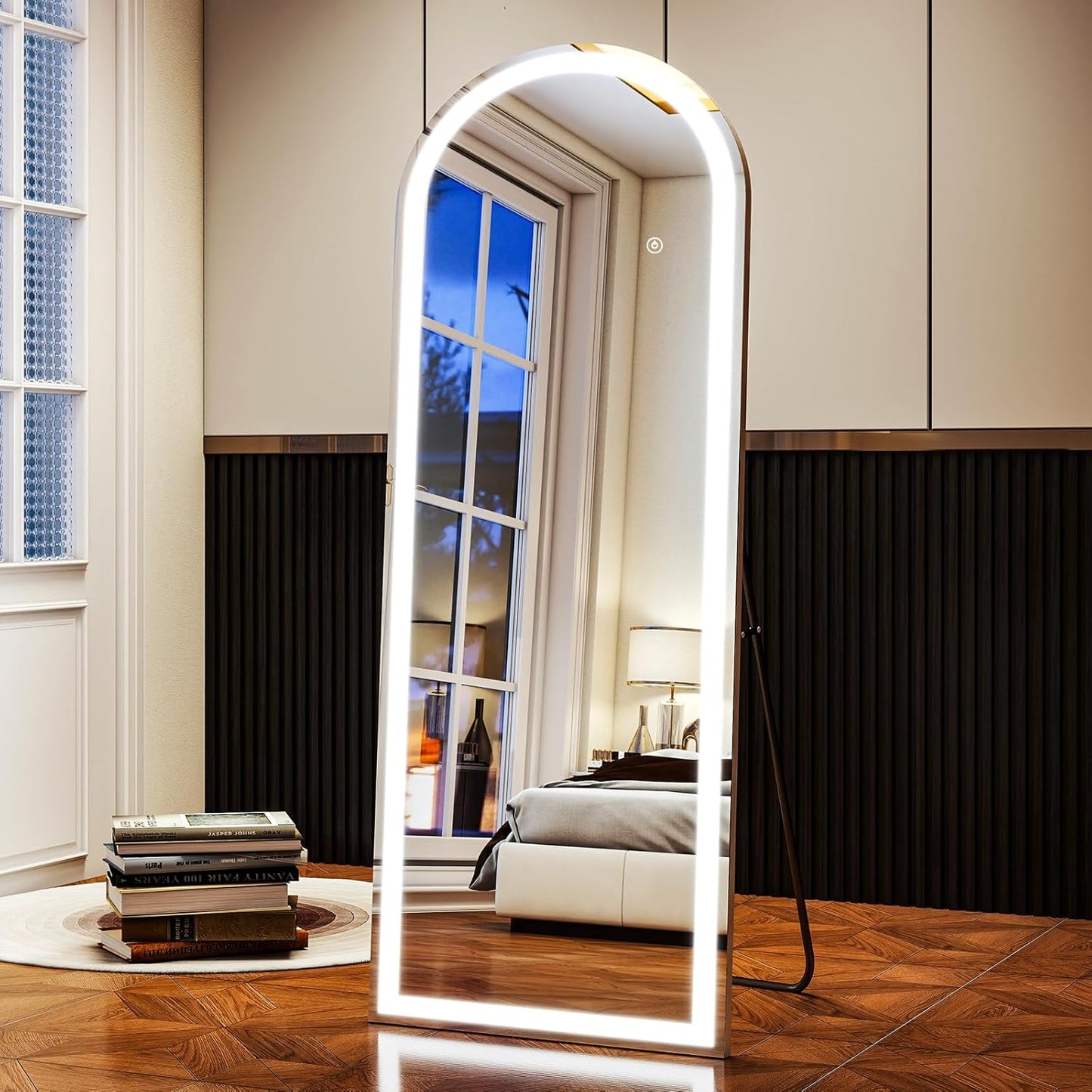 LED White Arched Full Length Mirror - 21“ x 64” Adjustable Brightness, Touch Screen Controls, Wall Mounted or Freestanding for Bedroom, Living Room, Cloakroom Dressing Mirror