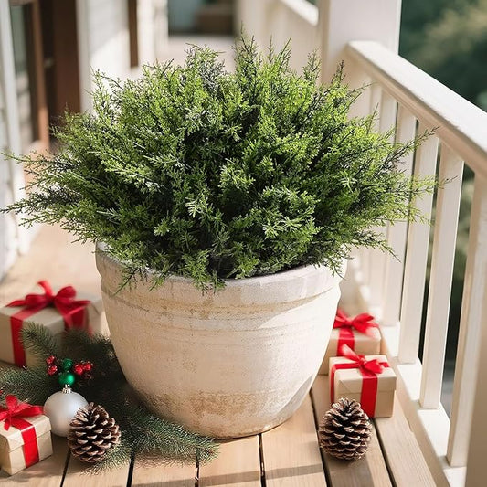Waipfaru 12 Bundles Cedar Artificial Plants Outdoor， UV Resistant Artificial Plants，Fake Plants for Outdoor Christmas Porch Decor Lifelike Fake Bushes Plants for Home Farmhouse Yard Decorations