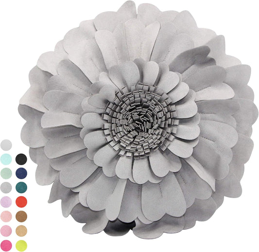 Contempo Lifestyles 3D Round Throw Pillow - Sweetheart Flower Pillow, Grey, 13 Inch