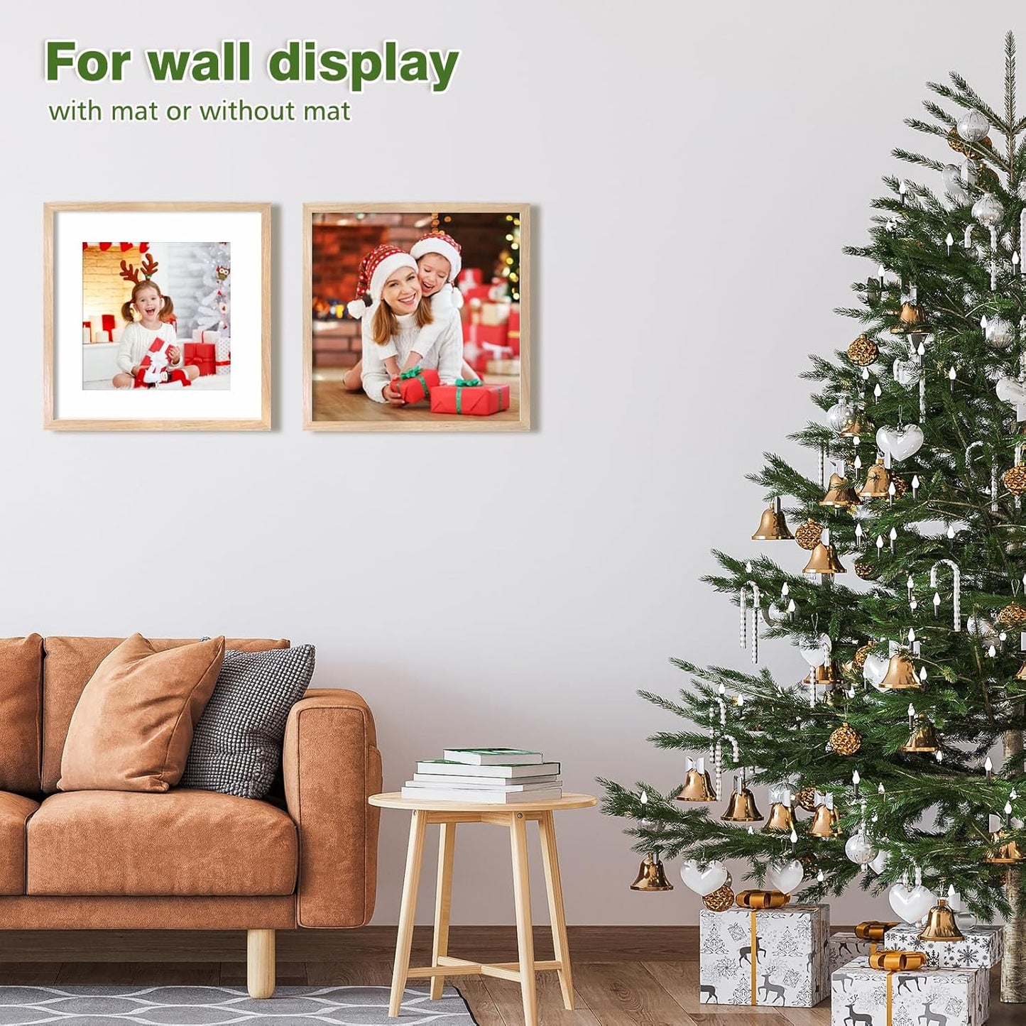 KINLINK 16x16 Picture Frame, Natural Square Solid Wood Frames for Pictures 12x12 with Mat or 16x16 without Mat, Wall Display Photo Frames Natural Wood 4 Pack