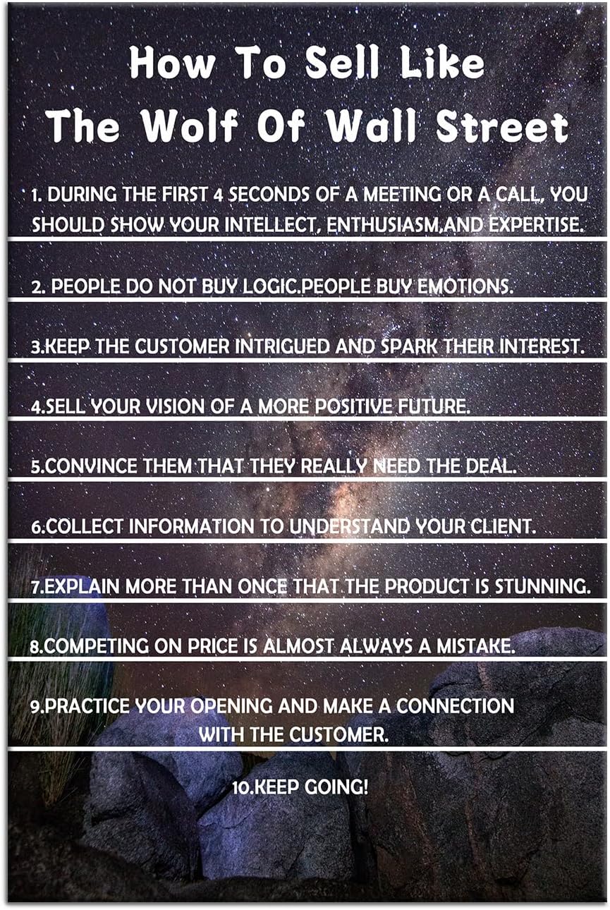 Inspirational Canvas Wall Art Entrepreneur Quotes The Wolf Of Wall Street Motivational Poster Print Artwork for Home Bedroom Bathroom Office Picture Decoration Ready to Hang [12''Wx18''H]