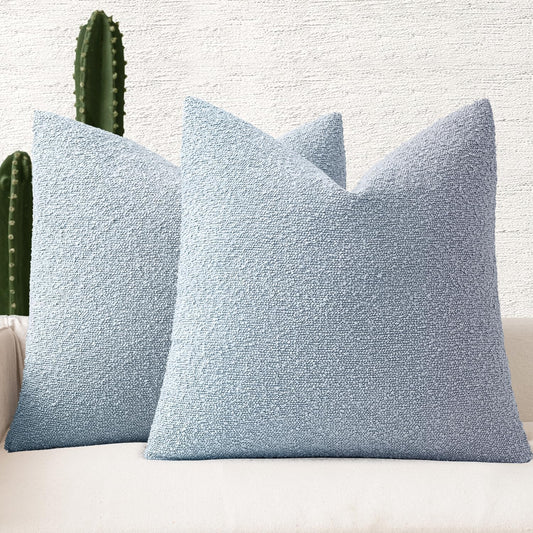 MIULEE 18x18 Inch Decorative Pillow Covers for Couch Bed Set of 2 Textured Boucle Neutral Winter Throw Pillows Light Blue Accent Solid Cushion Pillowcases Sofa Livingroom Home Decor