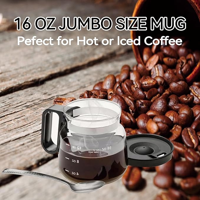 16 Oz Glass Coffee Mug in Coffee Pot Shape, Heatproof Large Capacity Cup,Mini Mocha Coffe𝐞 Pot Coffe𝐞 Mugs, Coffee Mug Looks like a Coffee Pot, CoffeePot Mugs, For Hot Teas, Hot Chocolate (1PCS)