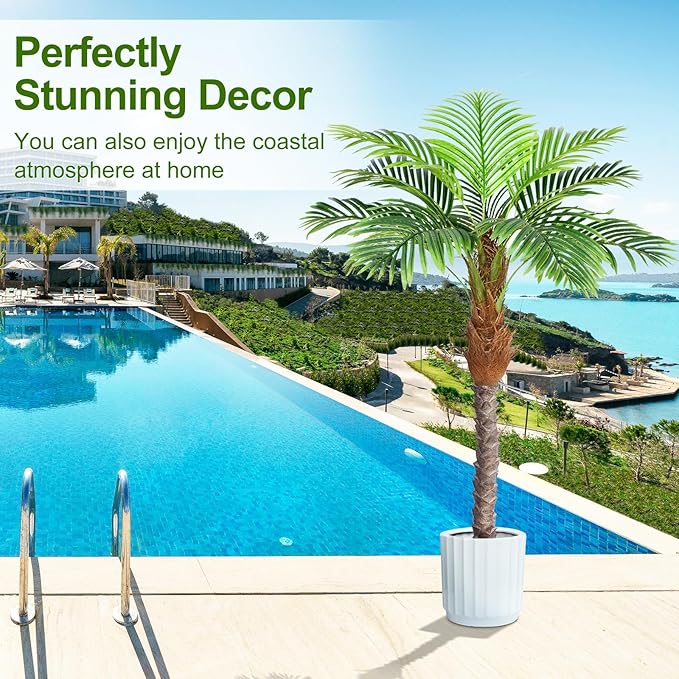 5ft Artificial Phoenix Palm Tree for Outdoor Indoor Decor, Faux Coconut Silk Palm Tree Tropical Fake Tree Plant for Outside Patio Indoor Home Office Bathroom Pool Coastal Decor (Set of 2)