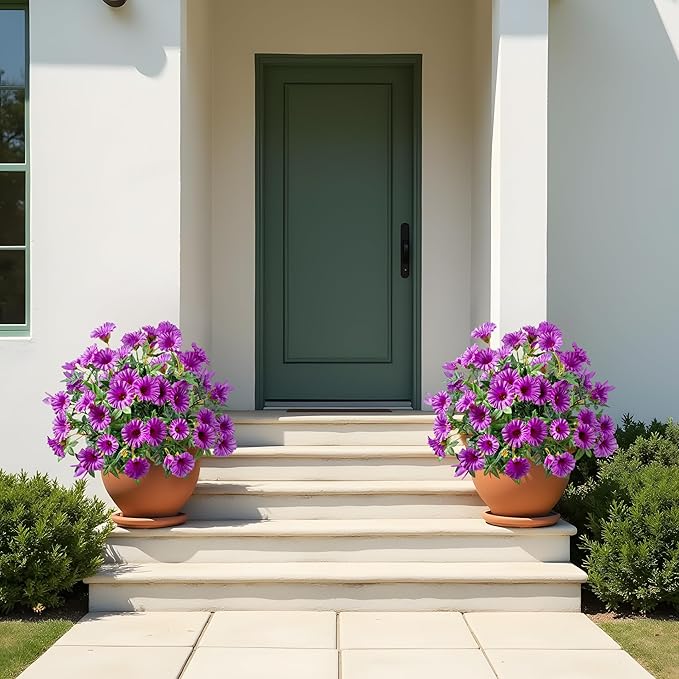 UV Resistant Artificial Petunias 4PCS Fake Flowers 13.3In Artificial Flowers for Outdoors Silk Flowers Fake Hanging Basket Plants Suitable for Outdoor Porch Decor Patio Decor, Dark Purple