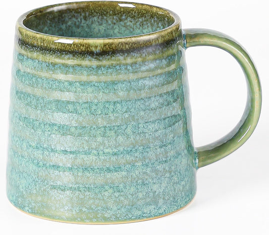 Large Ceramic Coffee Mugs, Handmade Pottery Mug, Tea Cups with Handle for Office and Home, 16 oz, Dishwasher and Microwave Safe (Crystal Green)