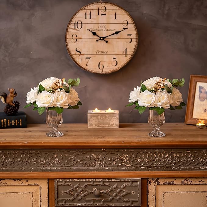 Glasseam Compote Flower Vase Set of 6, Small Pedestal Vases for Centerpieces, Crystal Clear Glass Vases for Flowers, Ribbed Decorative Vase Decor Footed Urn for Dining Table Decoration, 5.7in