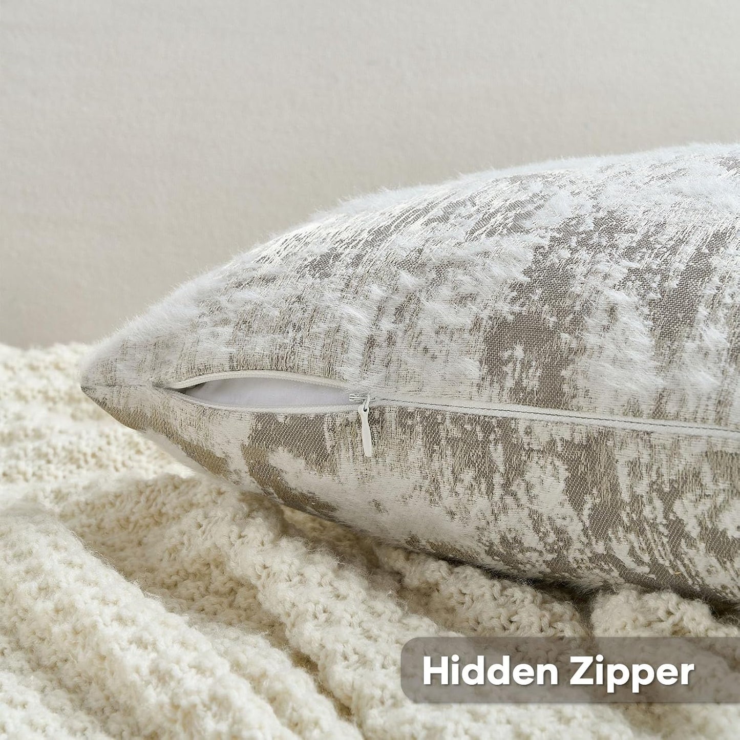 FUTEI Grey White Decorative Throw Pillow Covers 16x16 Inch Set of 2,Soft Faux Cashmere Jacquard - Textured & Cozy Cushion Case,Modern Home Decor for Couch Bed Living Room