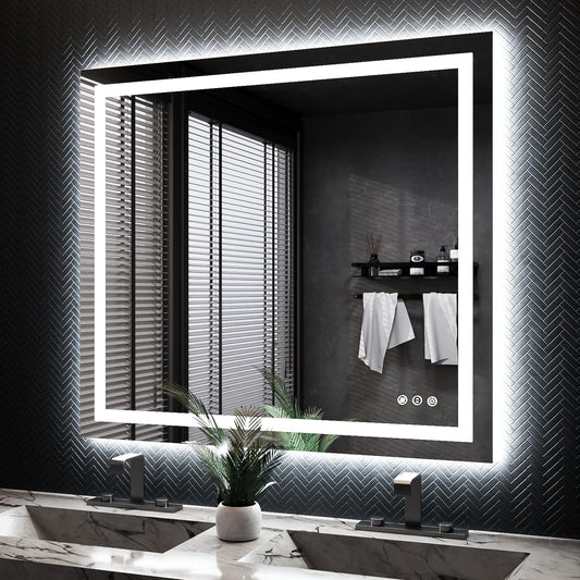 ISKM 40'' x 36'' LED Mirror for Bathroom Lighted Vanity Mirror for Wall Front Lights + Backlit LED Bathroom Mirror Anti-Fog Tempered Glass ETL Listed