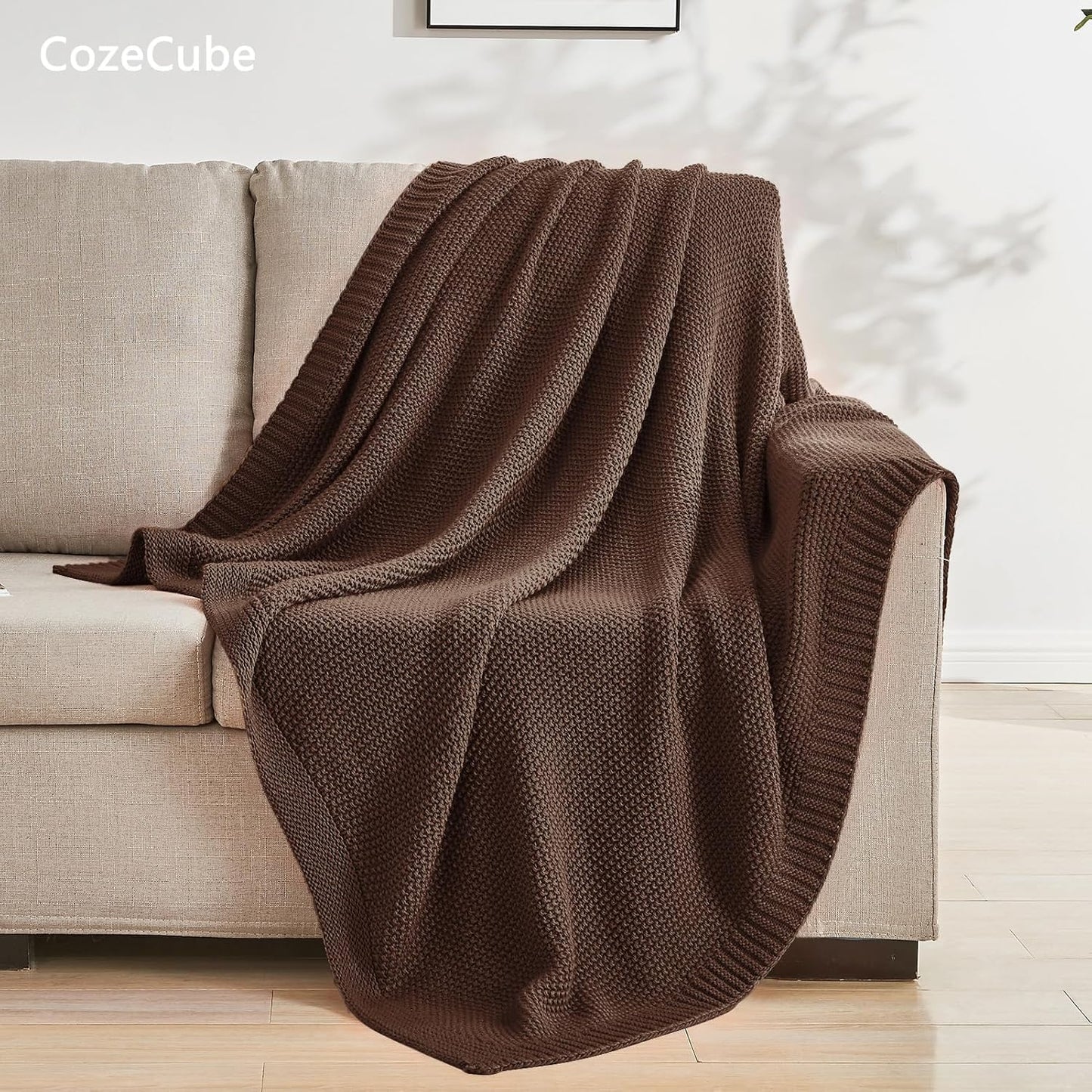 CozeCube Brown Throw Blanket for Couch, Soft Cozy Cable Knit Throw for Bed Sofa Living Room, Lightweight Warm Decorative Farmhouse Christmas Blanket, 60"x80", Dark Brown