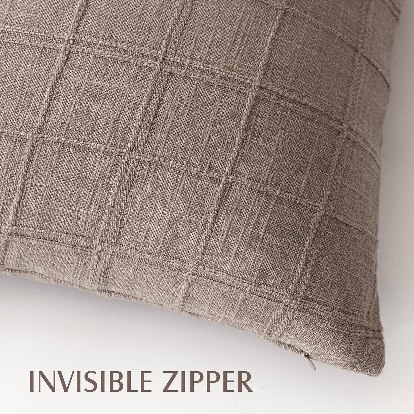 Foindtower Set of 2 Decorative Linen Check Throw Pillow Covers Neutral Farmhouse Vintage Cushion Covers Modern Boho Home Decor for Sofa Chair Couch Bedroom Living Room,24×24 Inch,Tan Taupe