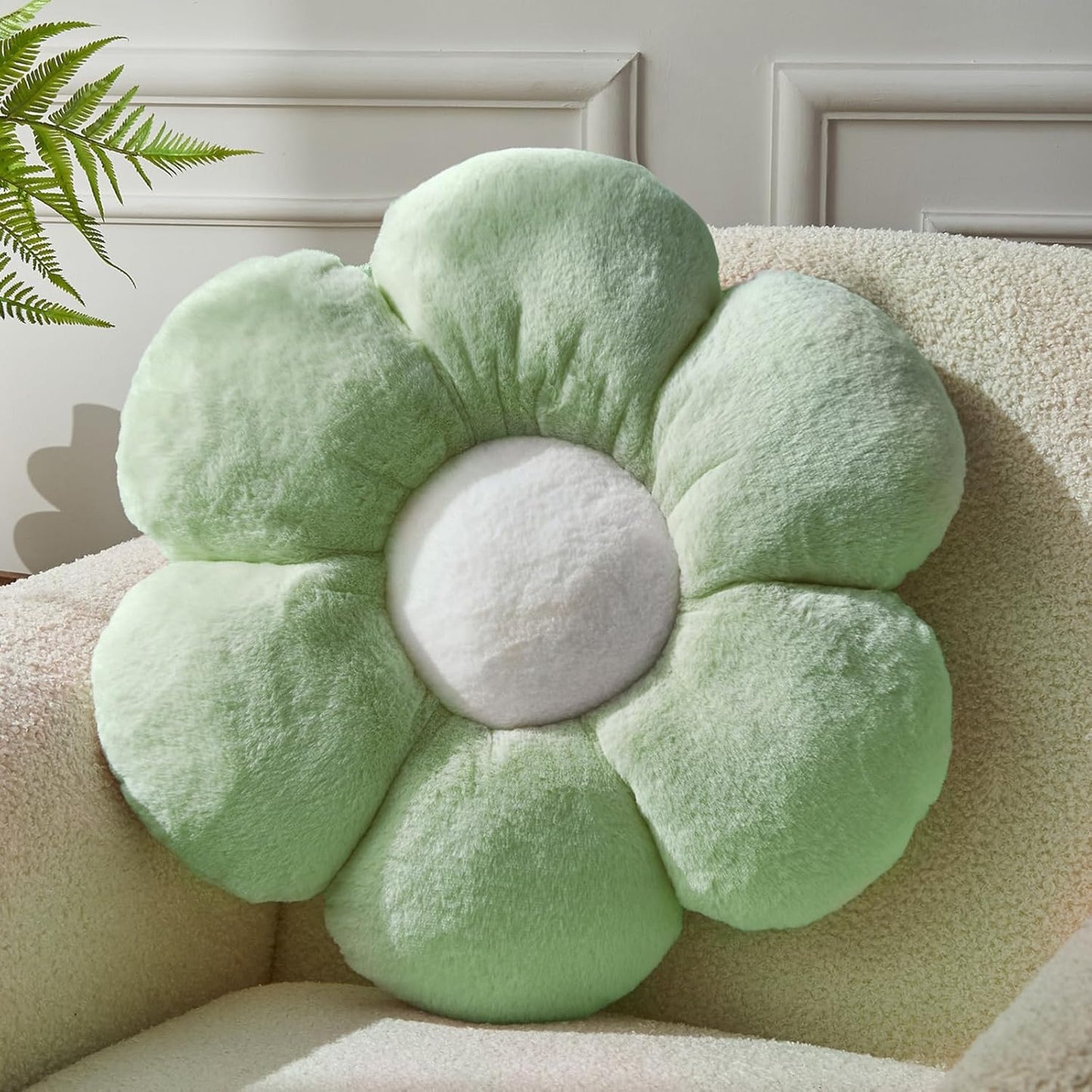 Green Flower Pillow, 19.6In Floor Pillow Cushion, Cute Flower Shaped Throw Pillow, Home Decorative Seating Cushion for Sofa, Couch, Bed