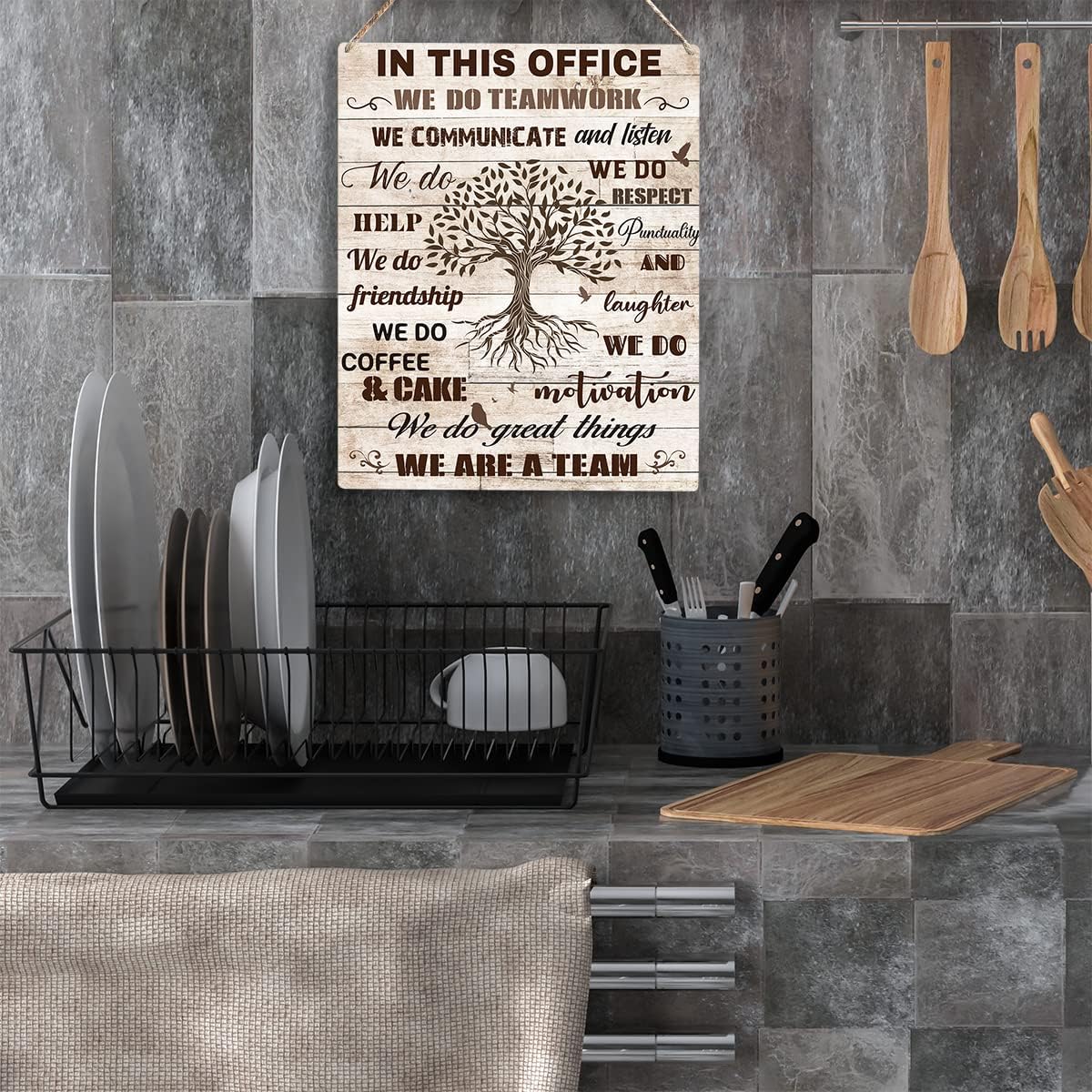 In This Office We Are A Team Inspirational Teamwork Wall Art Artwork for Office Birthday Christmas Gifts for Women Men Kids Wall Decor Framed Wooden Hanging Sign 10x8 Inch.