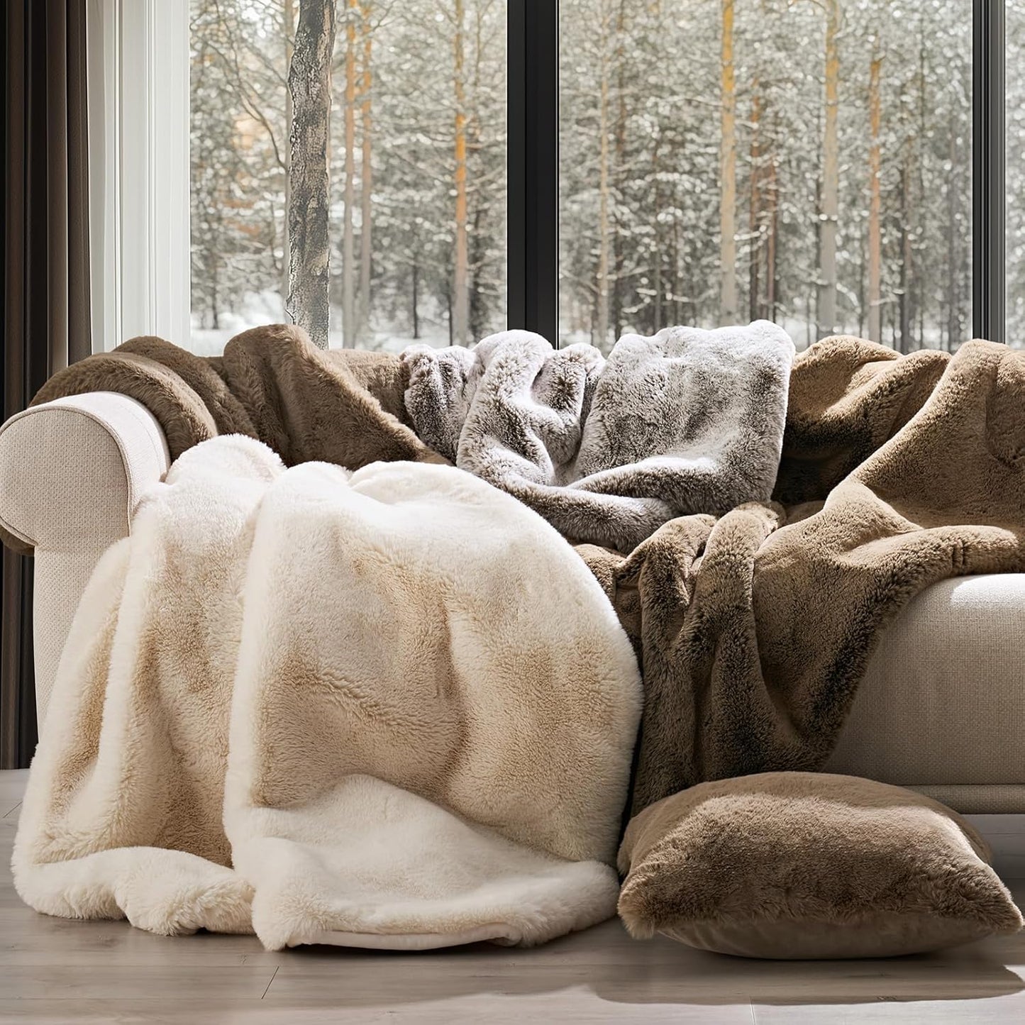 EVERGRACEHOME Luxury Soft Faux Chinchilla Fur Throw Blanket for Couch, Warm Thick Heavy Winter Throw Blanket 1220GSM for Bed, Fluffy Cozy Mink Blanket with Reversible Velvet, Arctic White, 60"x80"