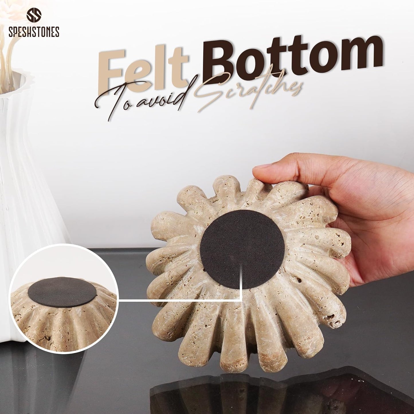 Marble Ruffle Bowl 6 Inch Handmade Travertine Small Decorative Key Bowl for Entryway Tables - Scalloped Bowls for Dining, Coffee Table Centerpieces & Home Decor