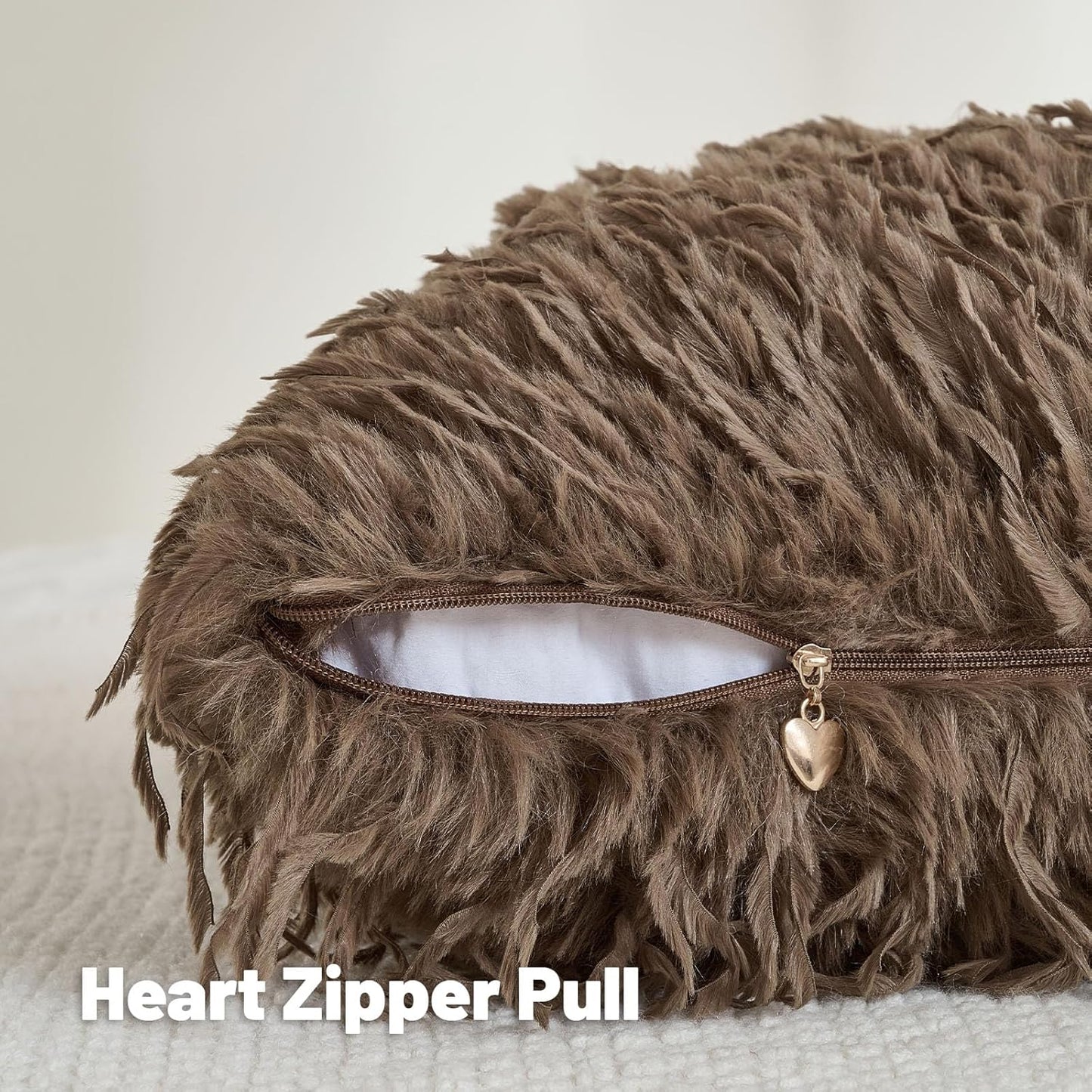 FUTEI Brown Decorative Throw Pillow Covers 20x20 Inch Set of 2,Soft Fluffy Faux Feather Texture Cushion Cases,Modern Home Luxury Decor for Couch Bed Living Room