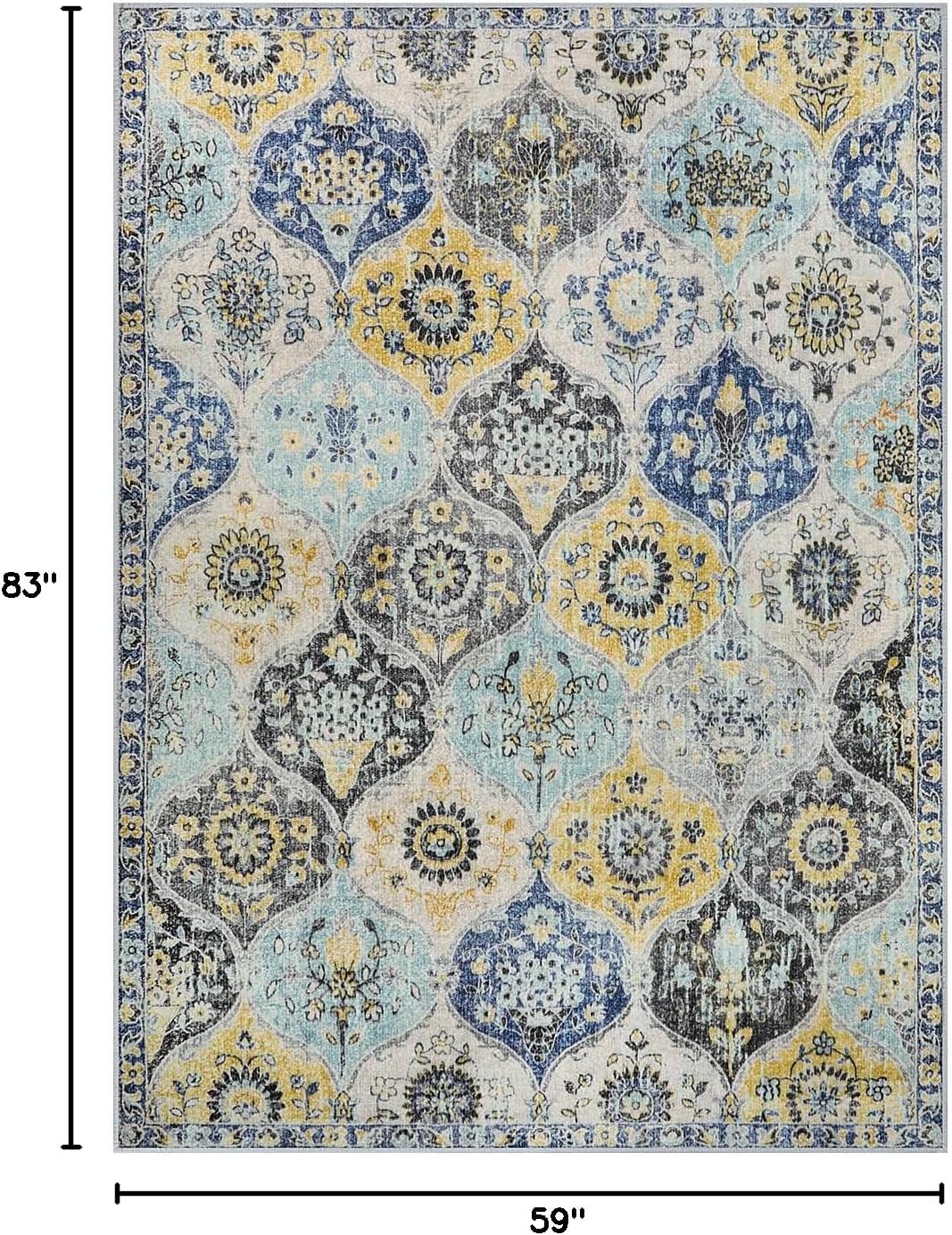 Lahome Moroccan Trellis Washable Area Rugs 5x7, 5x7 Area Rugs for Living Room Bedroom, Indoor Non-Slip Large Oriental Accent Throw Carpet for Kitchen Entryway Bathroom Office, Yellow/Aqua