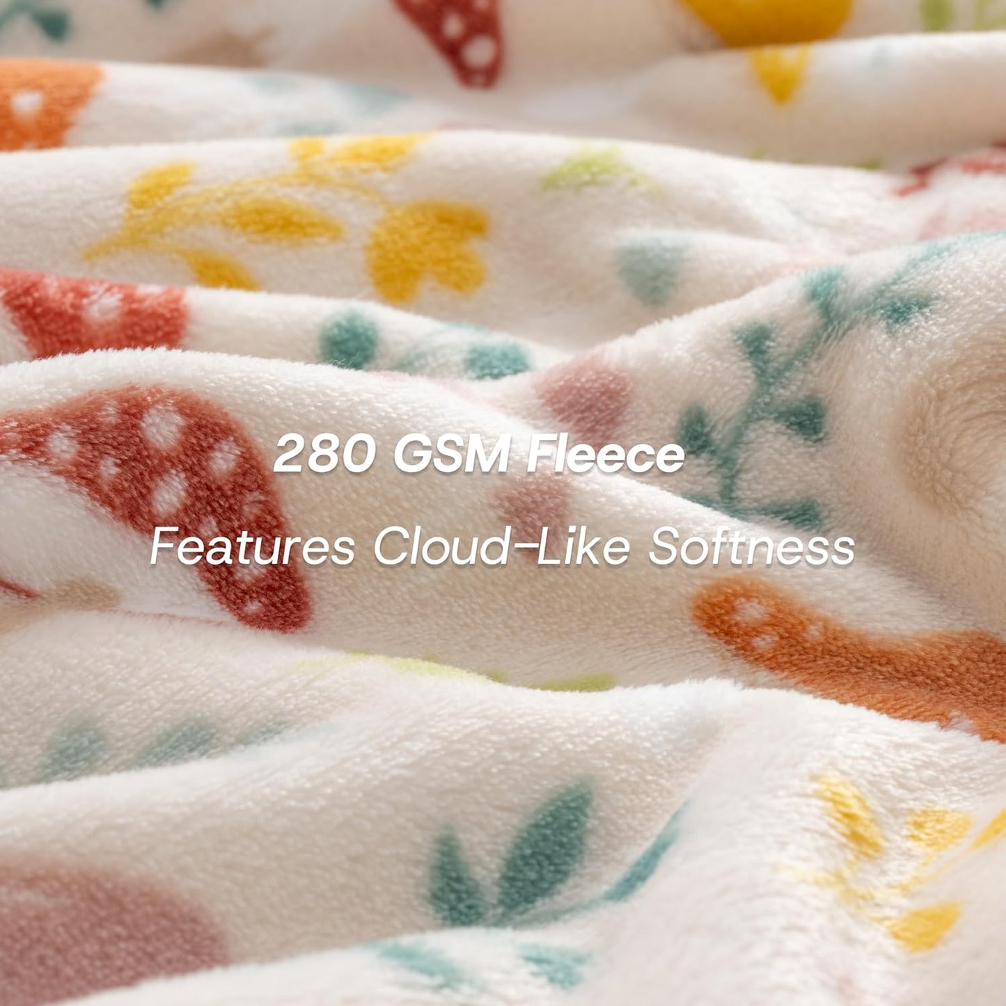 Luxury Printed Fleece Warm Throw Blanket, Soft Lightweight Velvety Plush Throw for Couch and Bed, Cozy Comfy for All Seasons(Cream Various Mushrooms, 50×70 Inches)