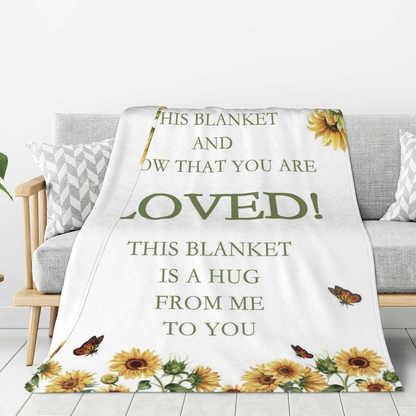 Healing Hug Throw Blanket, Sunflower Butterfly Fuzzy Blanket, Ultra Soft Cozy Flannel Throw Blankets Lightweight Fleece Blankets for Bed Couch Sofa 60"×80"