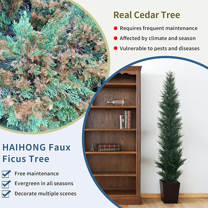 5ft Artificial Cedar Topiary Trees - Fake Boxwood Topiary Cypress Trees Potted Plants, Artificial Plants Shrubs for Home Indoor Outdoor Garden Porch Decor