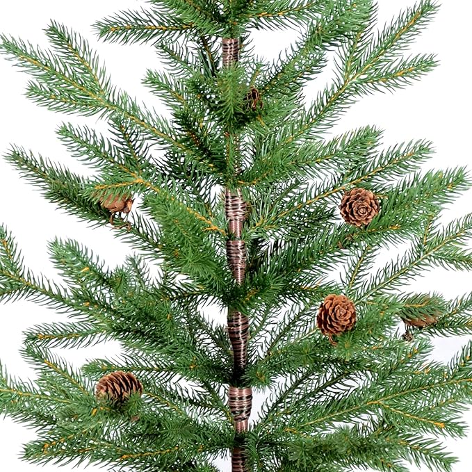 3FT Tabletop Artificial Christmas Tree, 209 Realistic PE Branches, Pine Cone Decorations, Unlit, Cement Base Wrapped in Burlap, Green